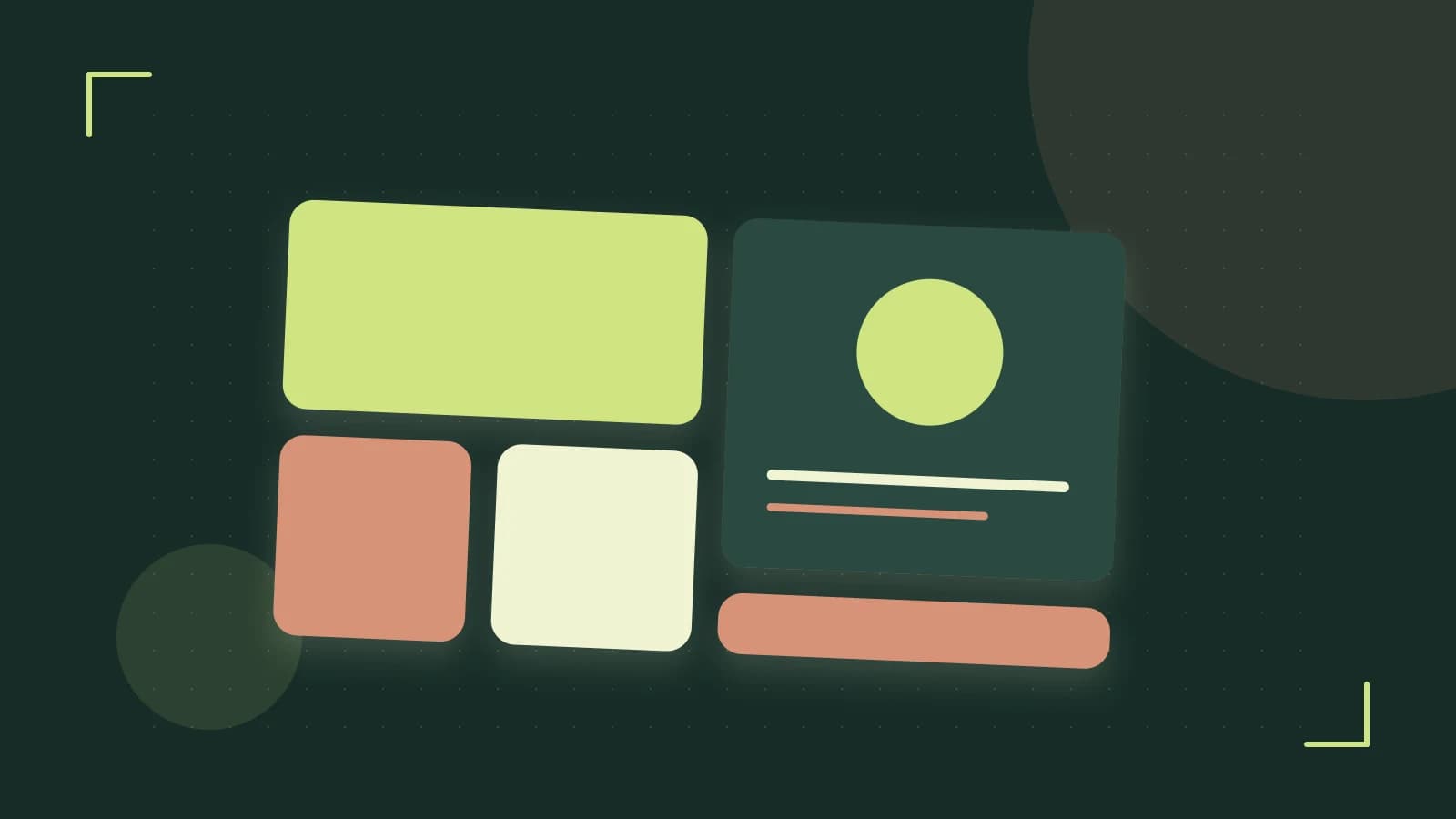 Editorial illustration of responsive browser layouts, overlapping design components and a color system