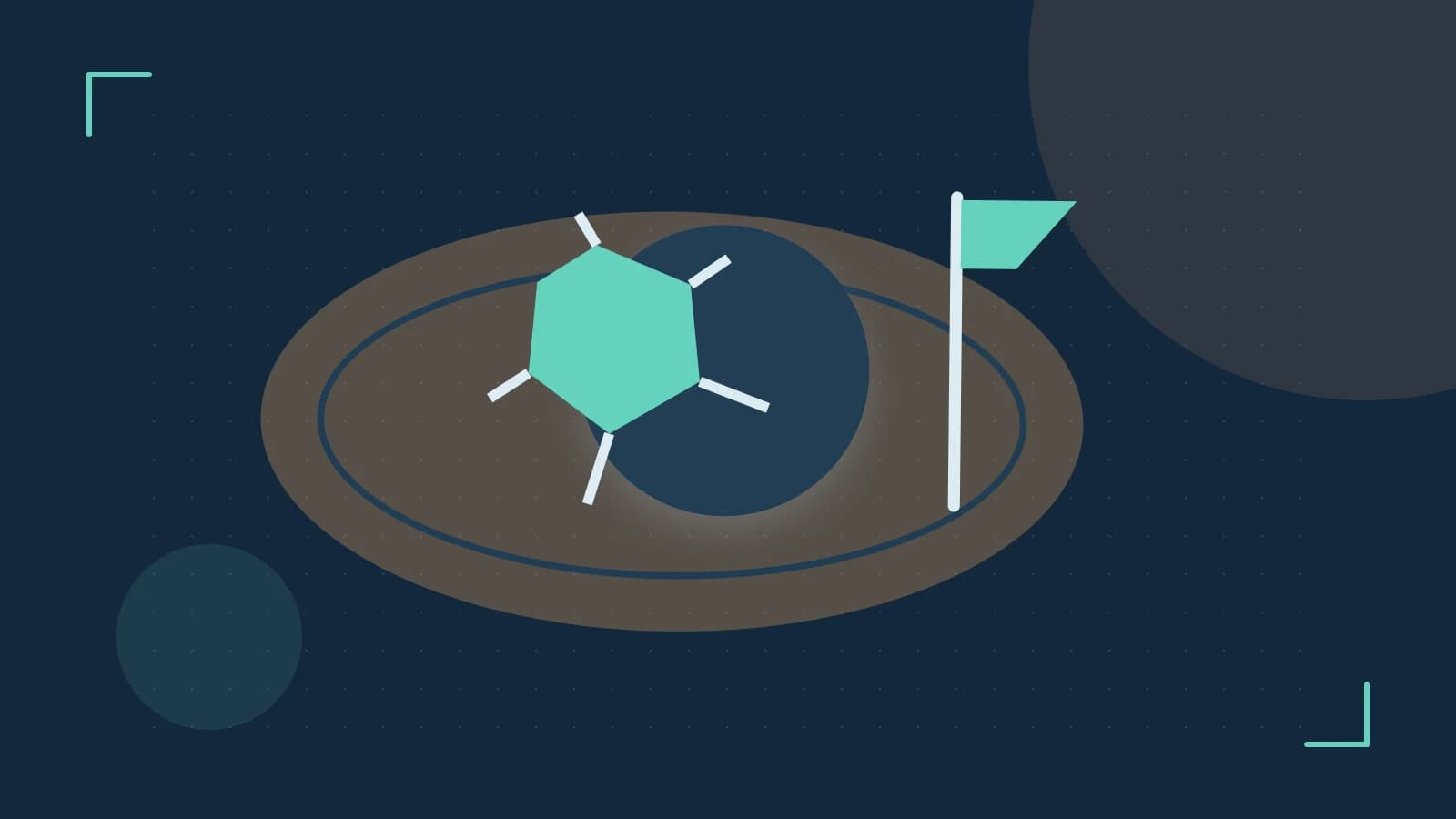 Editorial illustration of a stylized sports ball, stadium geometry and dynamic arcs