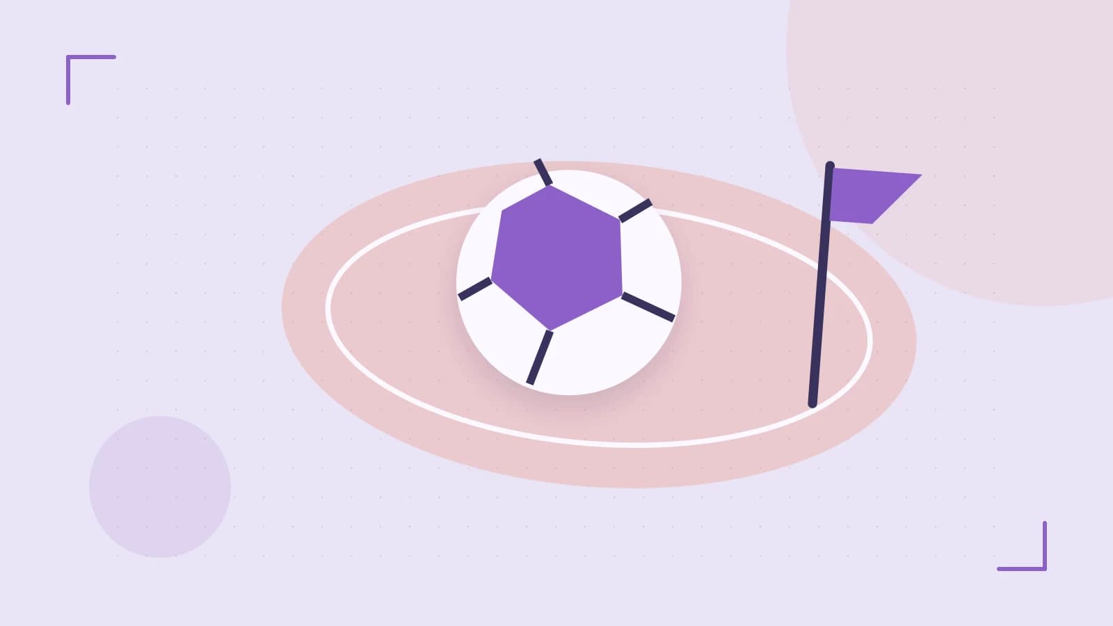 Editorial illustration of a stylized sports ball, stadium geometry and dynamic arcs