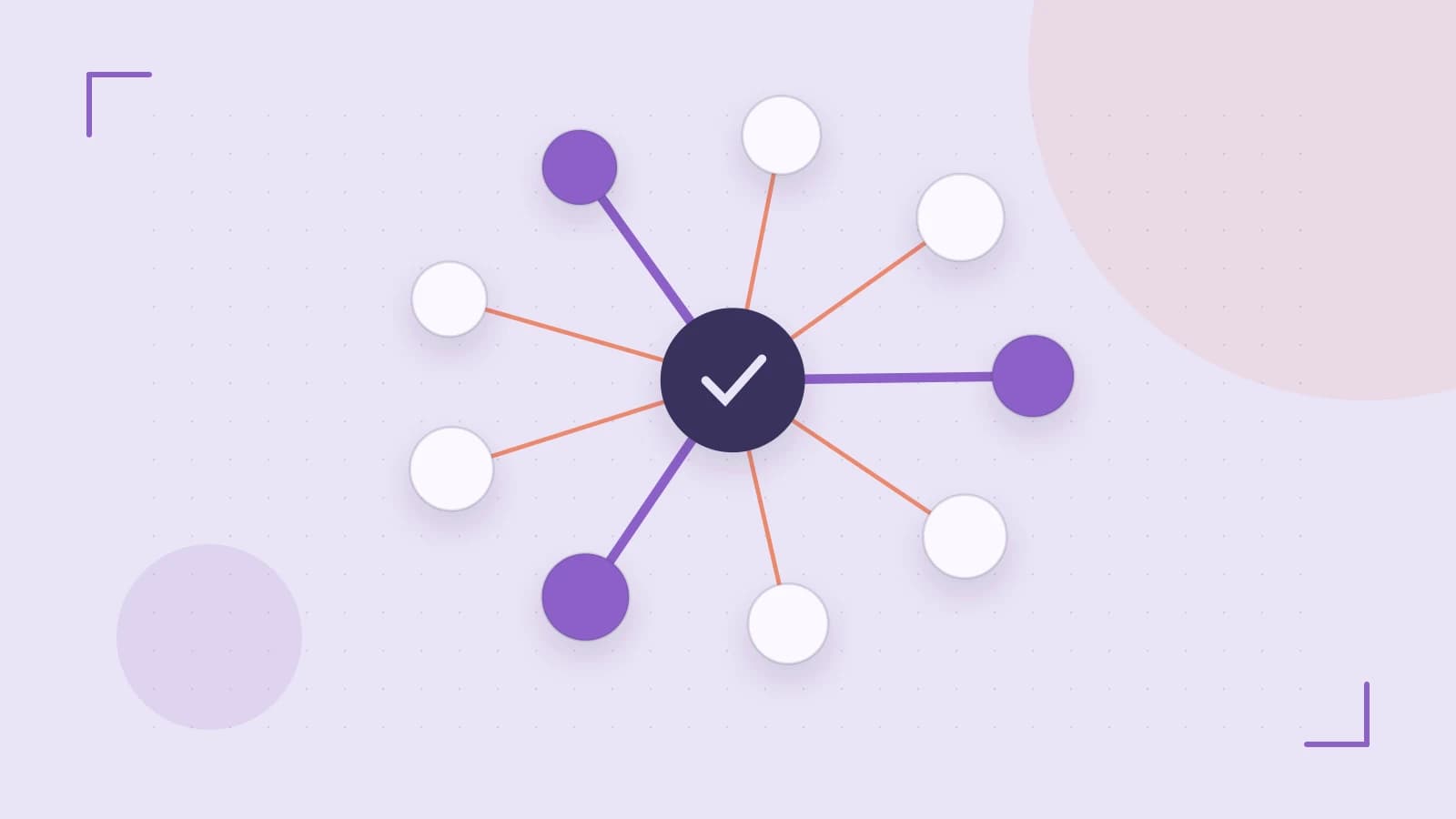 Editorial illustration of an algorithmic node graph with branching paths and a highlighted result