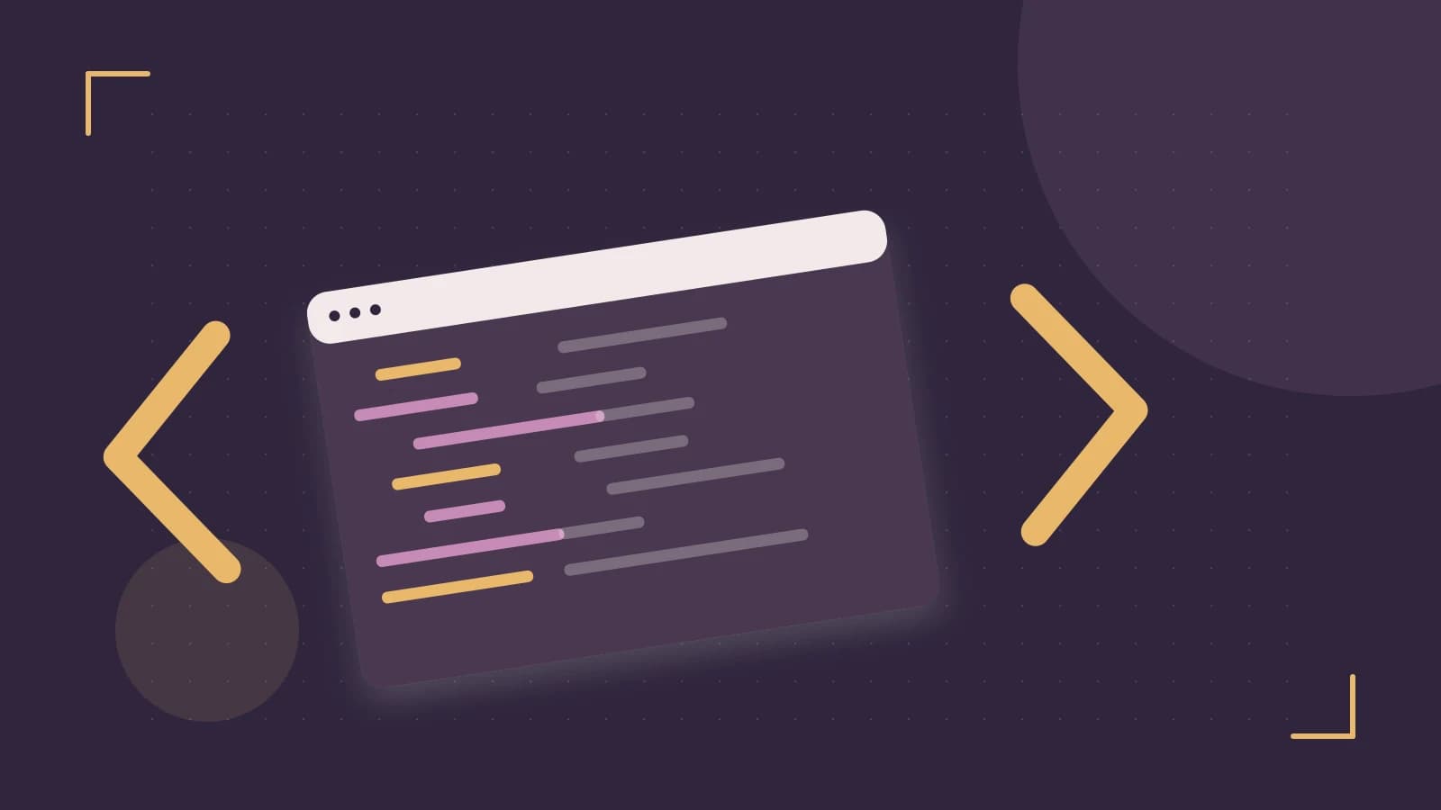 Editorial illustration of an abstract code editor, syntax blocks and oversized programming brackets