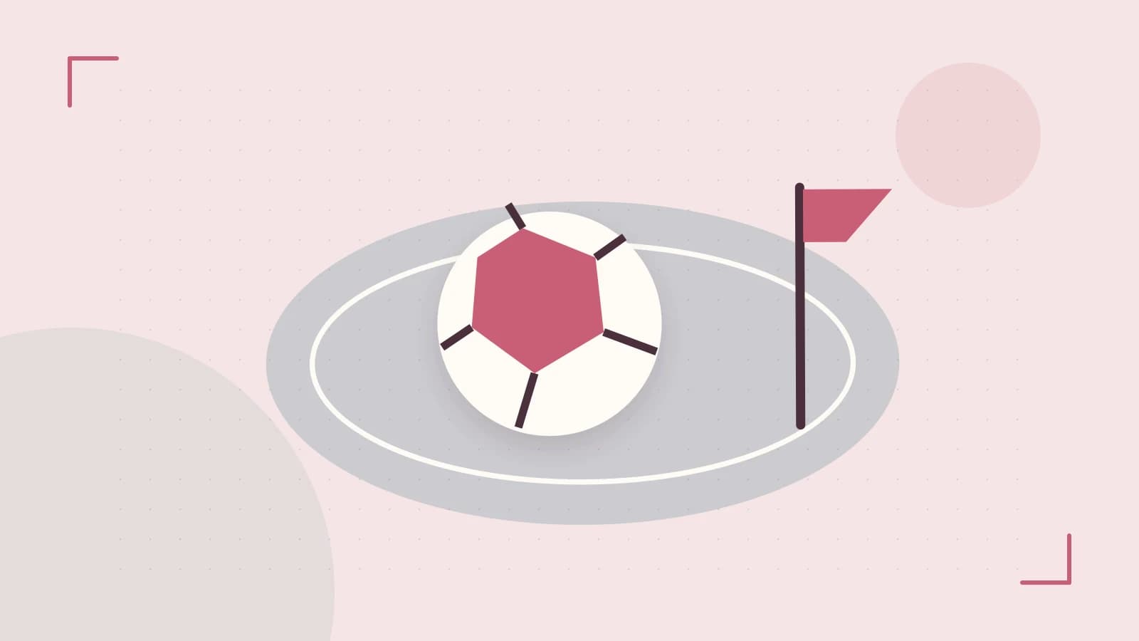 Editorial illustration of a stylized sports ball, stadium geometry and dynamic arcs