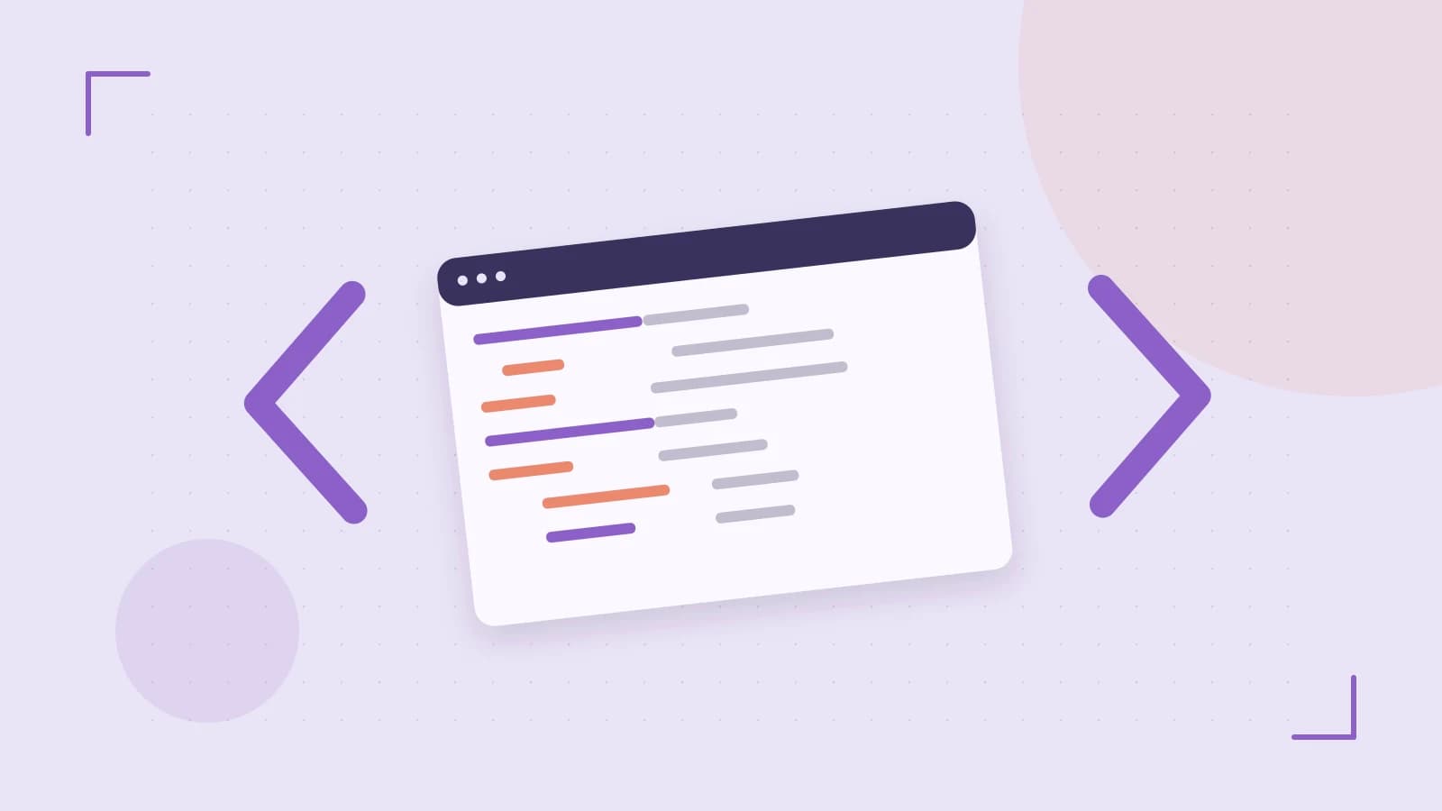 Editorial illustration of an abstract code editor, syntax blocks and oversized programming brackets
