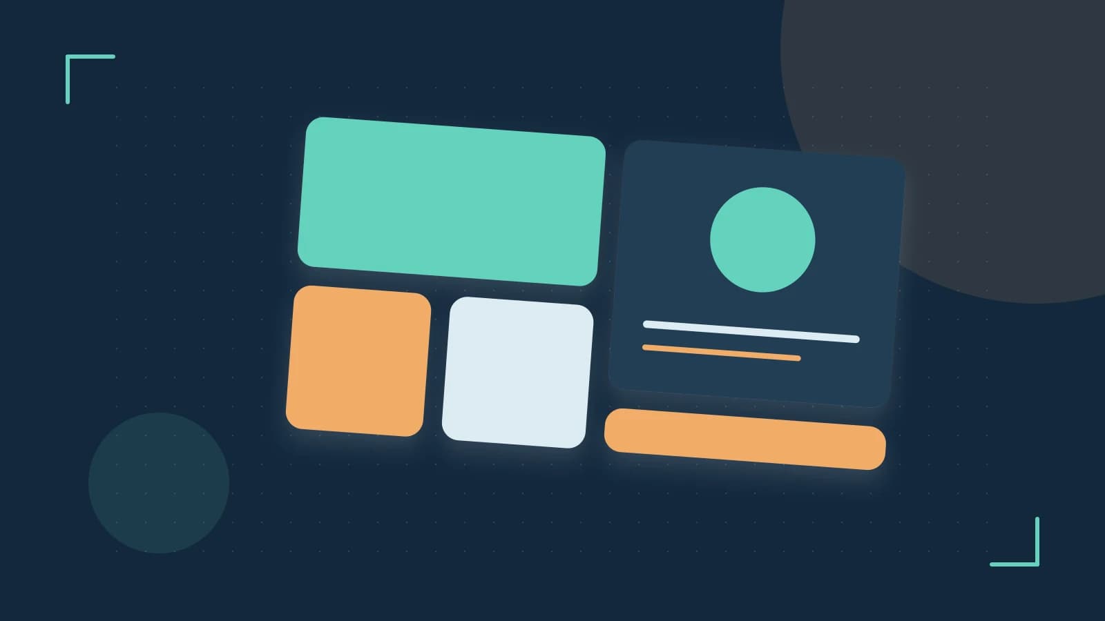 Editorial illustration of responsive browser layouts, overlapping design components and a color system