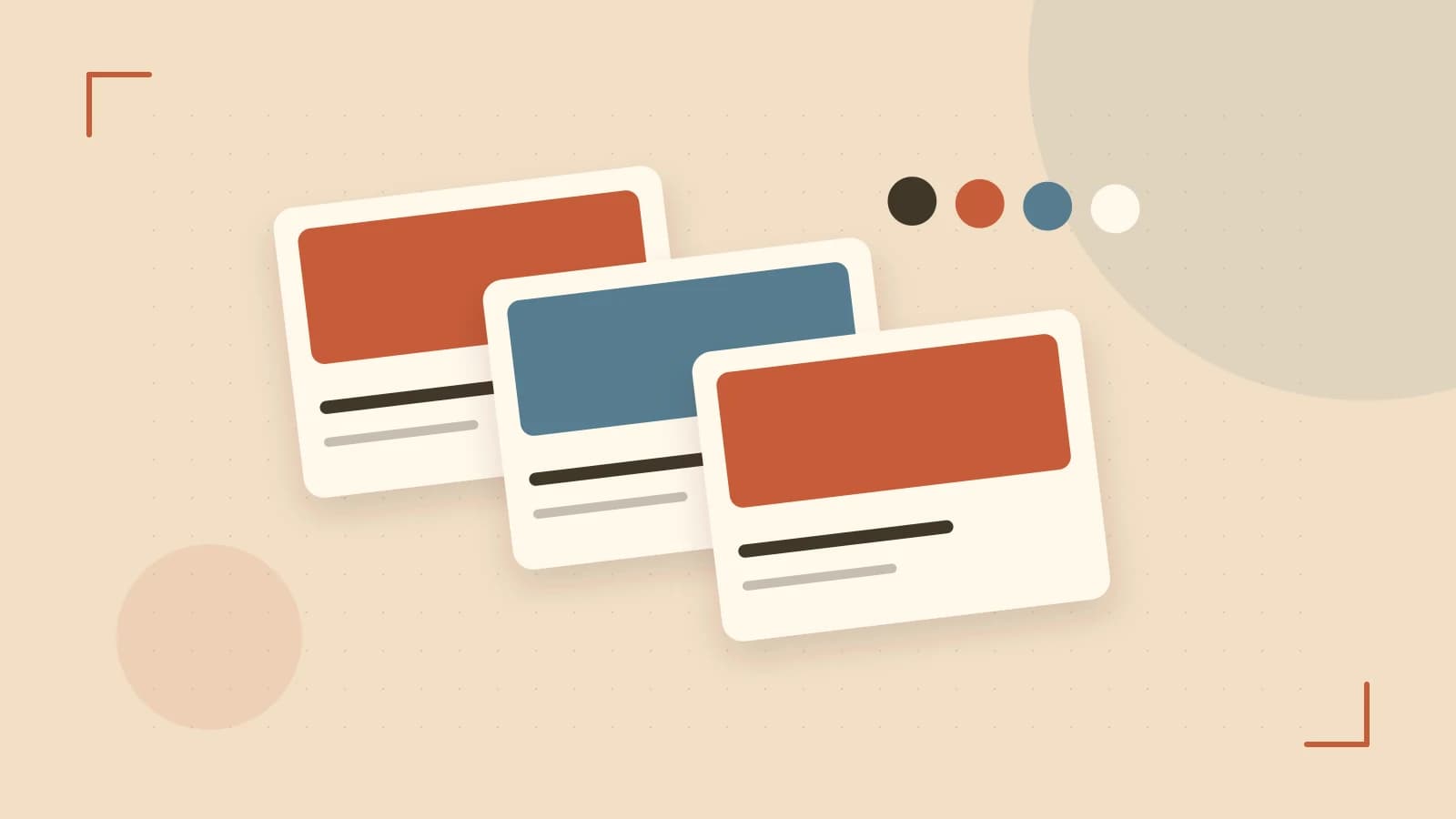 Editorial illustration of responsive browser layouts, overlapping design components and a color system