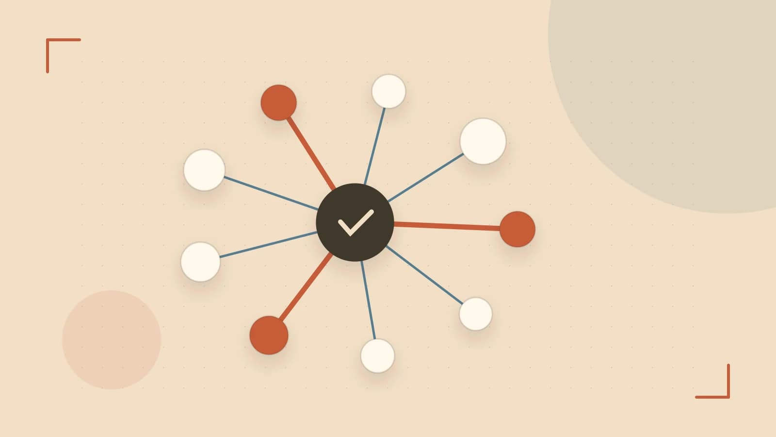 Editorial illustration of an algorithmic node graph with branching paths and a highlighted result