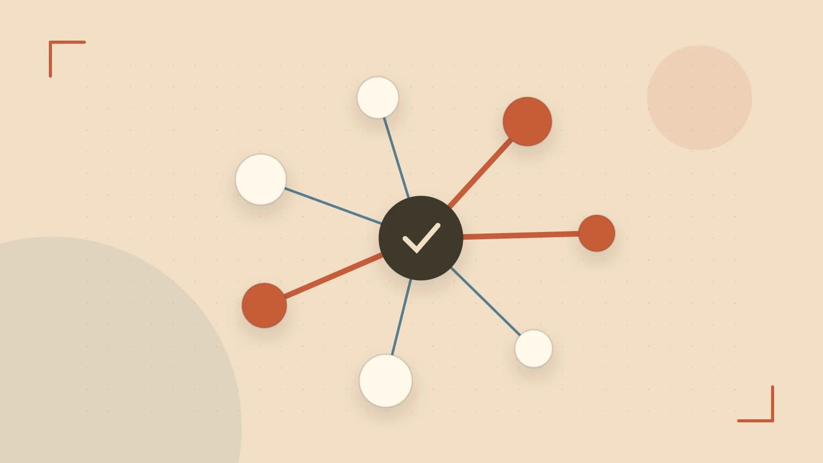Editorial illustration of an algorithmic node graph with branching paths and a highlighted result
