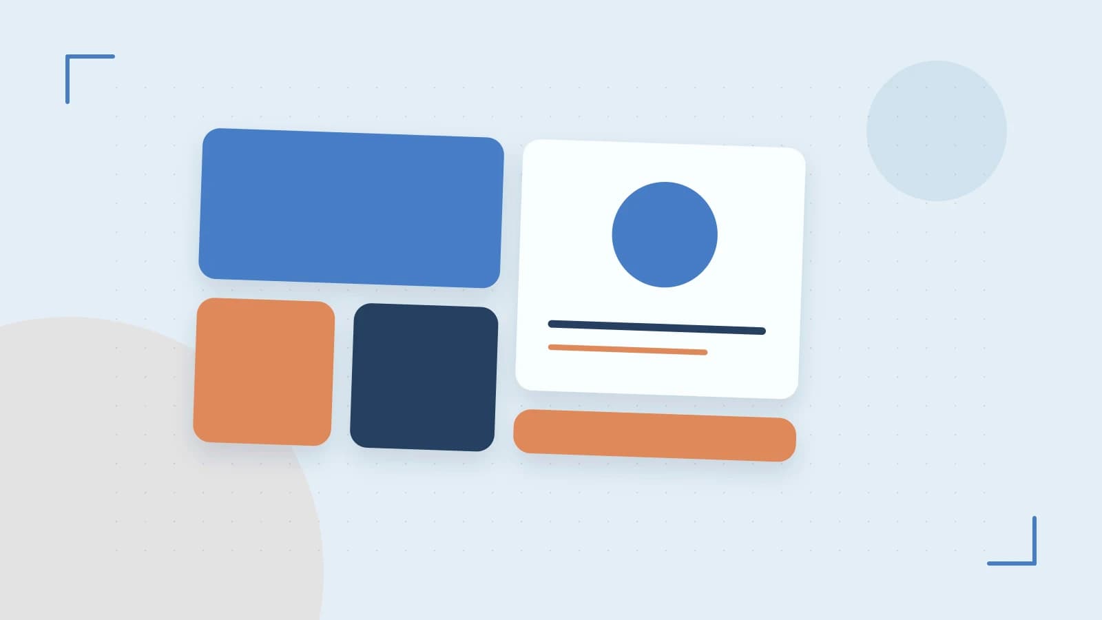 Editorial illustration of responsive browser layouts, overlapping design components and a color system