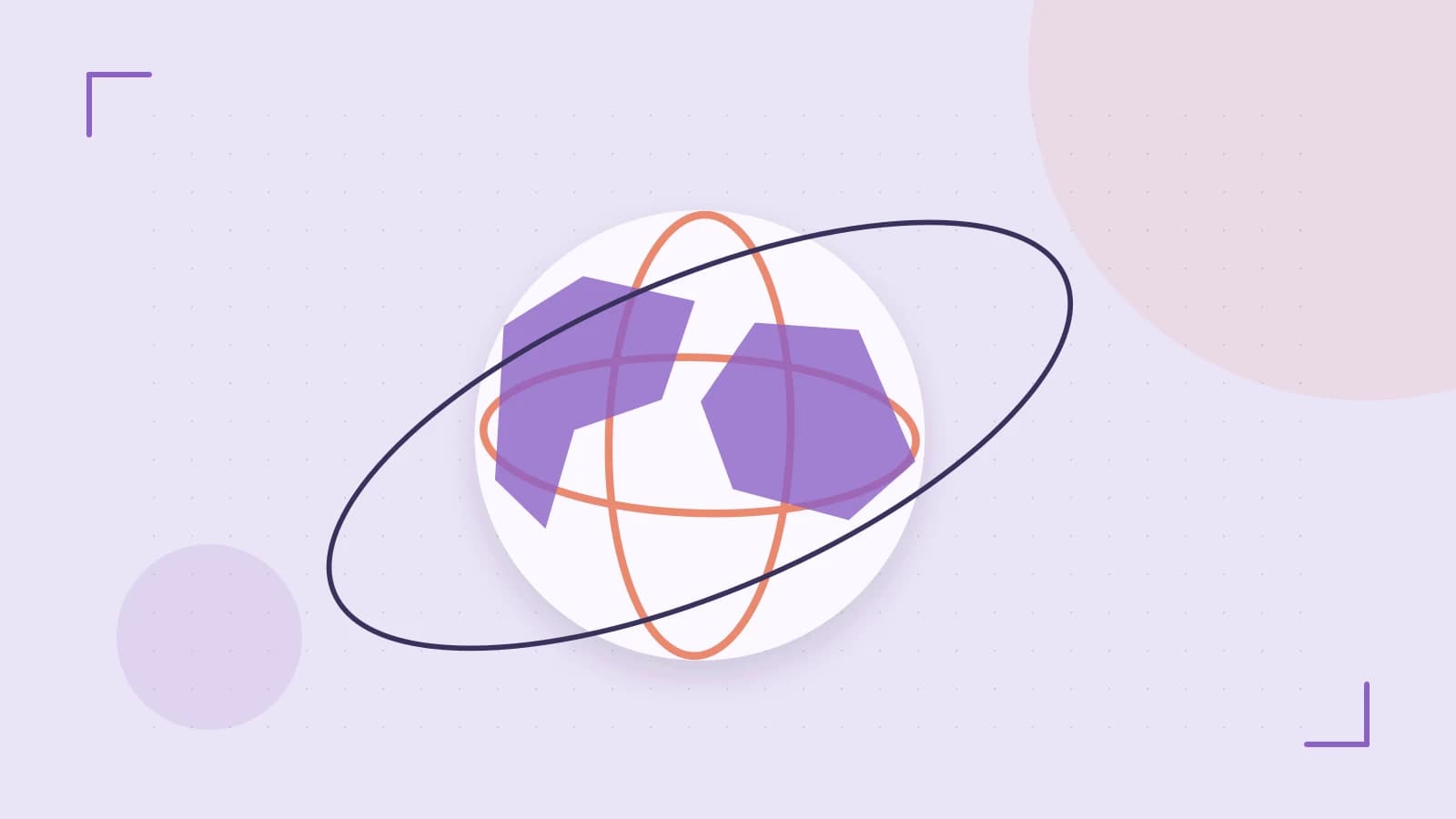 Editorial illustration of an editorial globe with meridians and layered geographic shapes