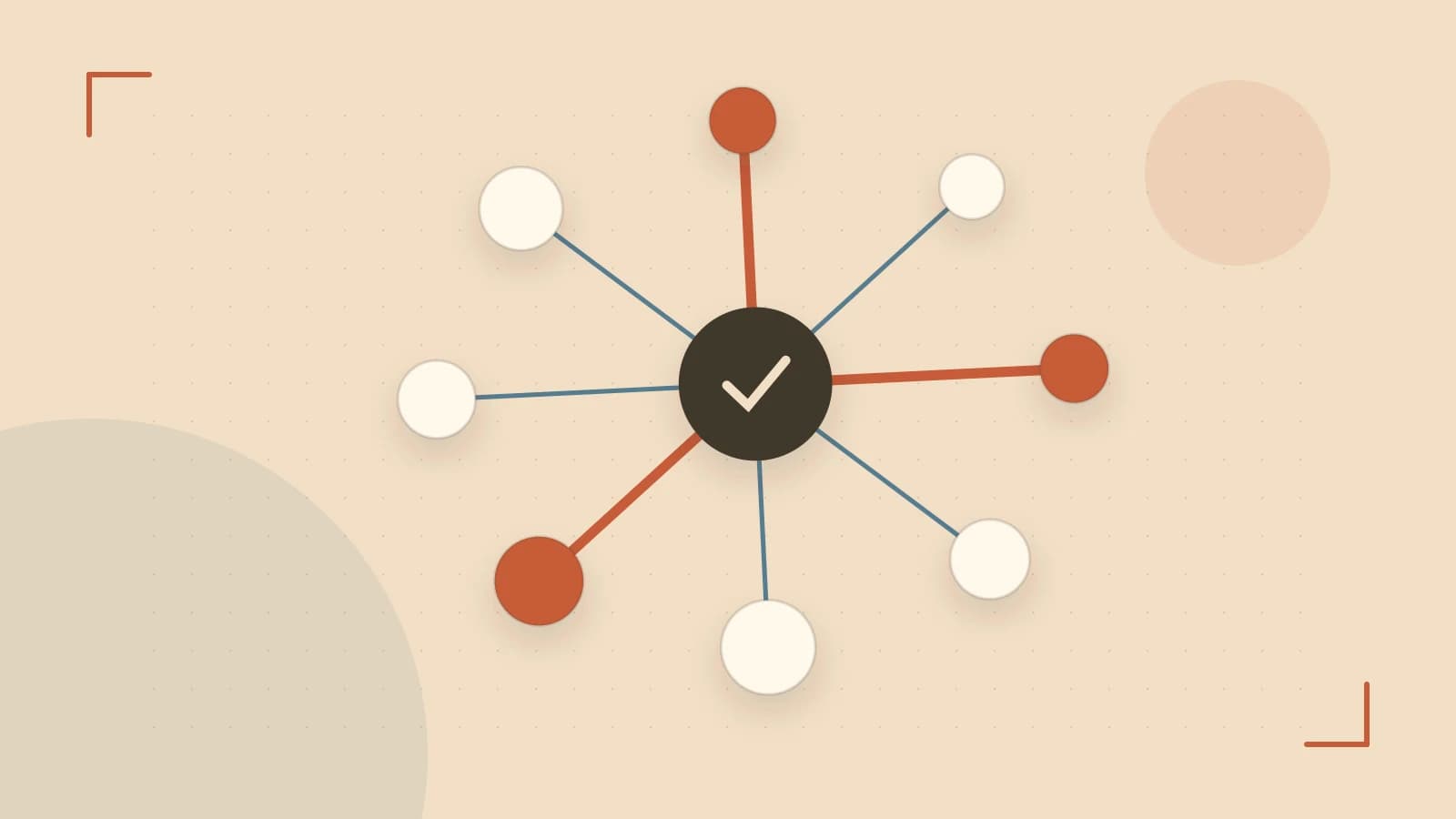 Editorial illustration of an algorithmic node graph with branching paths and a highlighted result
