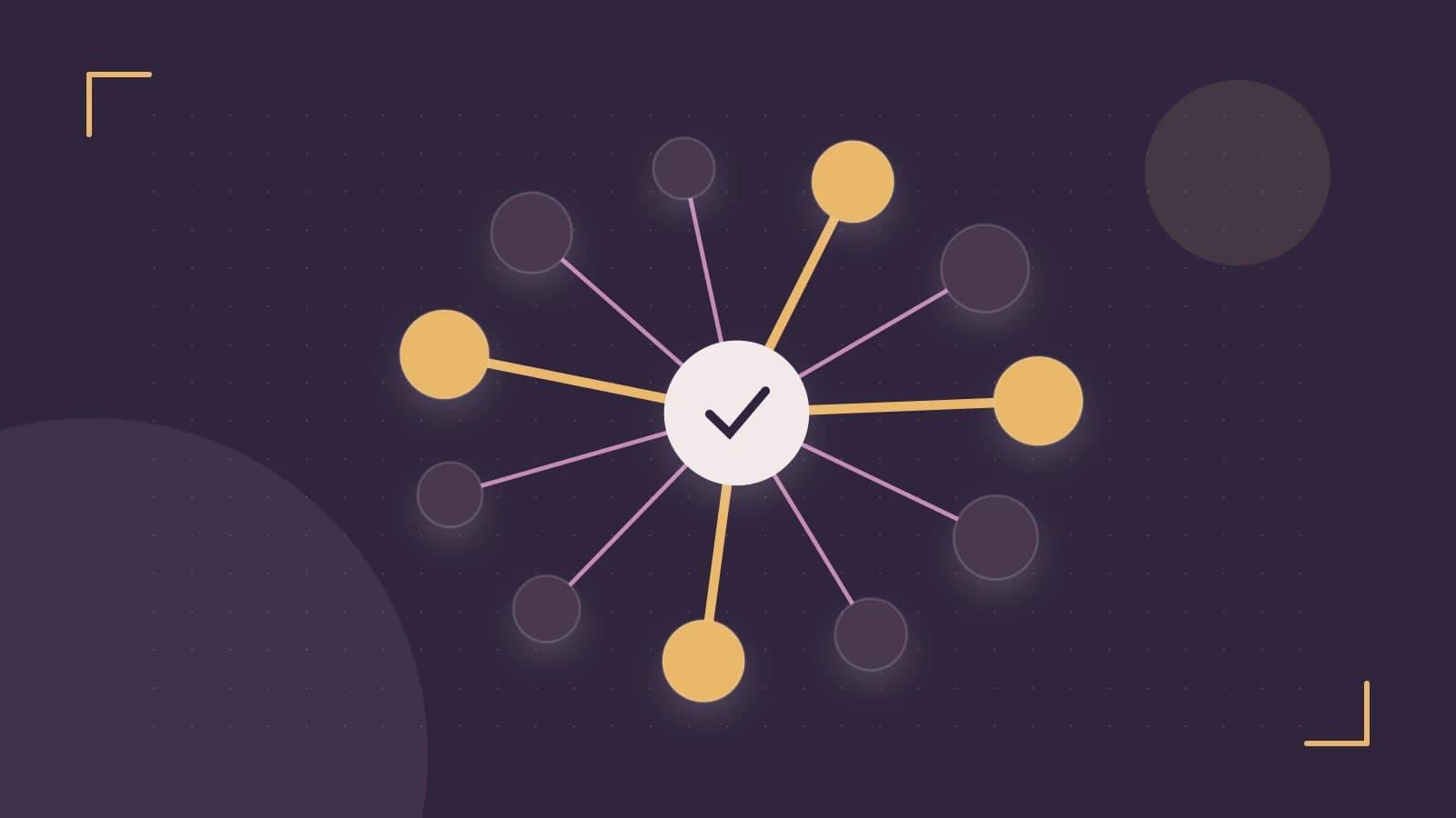 Editorial illustration of an algorithmic node graph with branching paths and a highlighted result