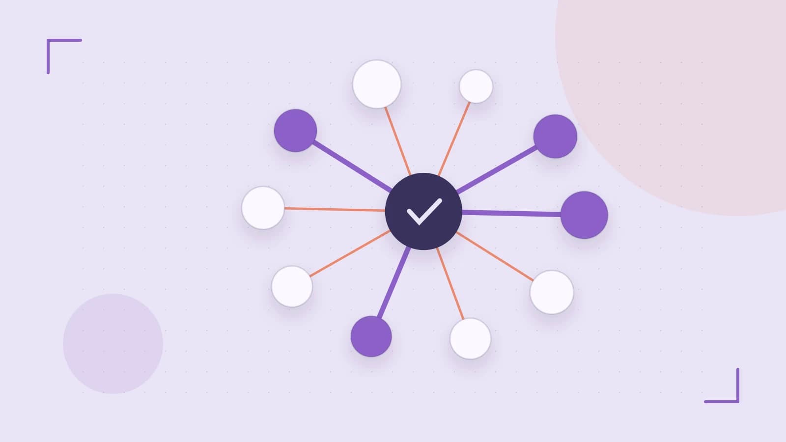 Editorial illustration of an algorithmic node graph with branching paths and a highlighted result