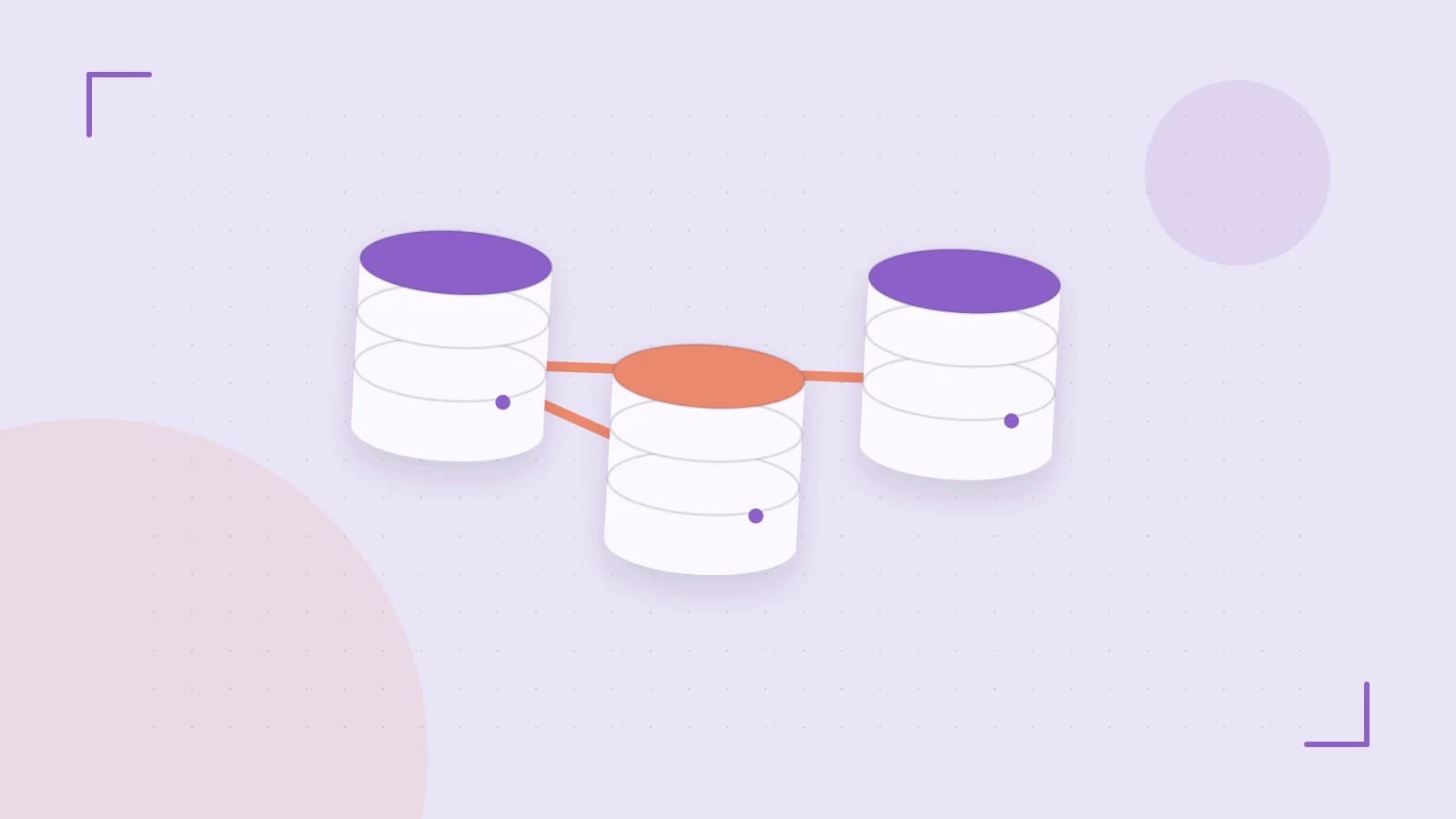Editorial illustration of structured records, database cylinders and relationships between tables