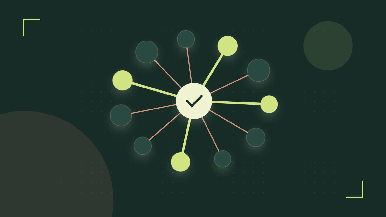 Editorial illustration of an algorithmic node graph with branching paths and a highlighted result