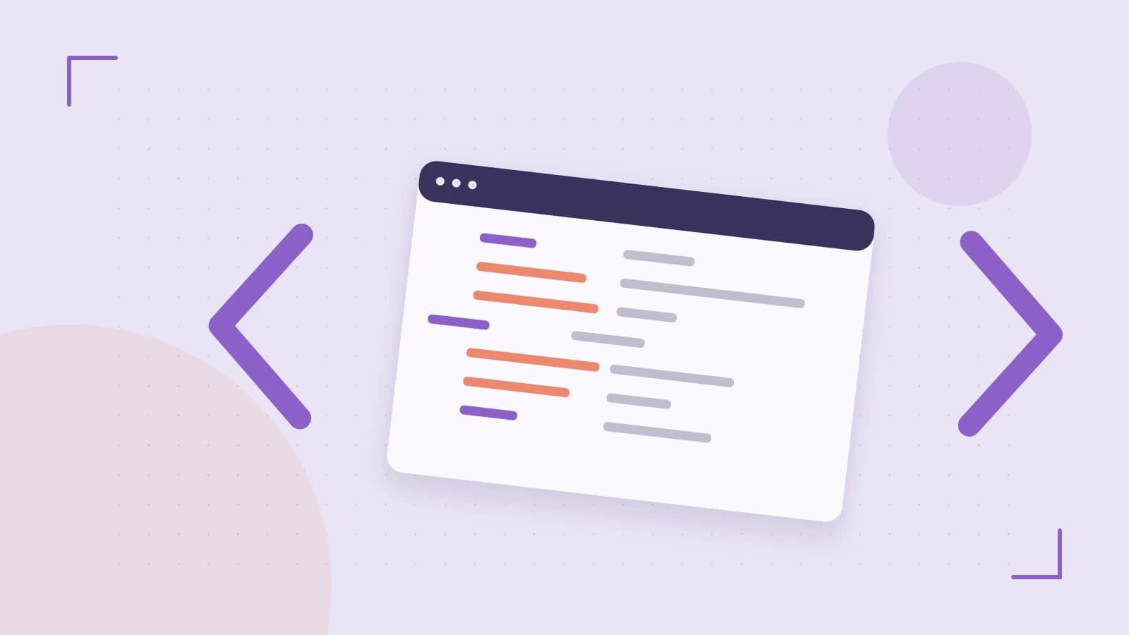 Editorial illustration of an abstract code editor, syntax blocks and oversized programming brackets