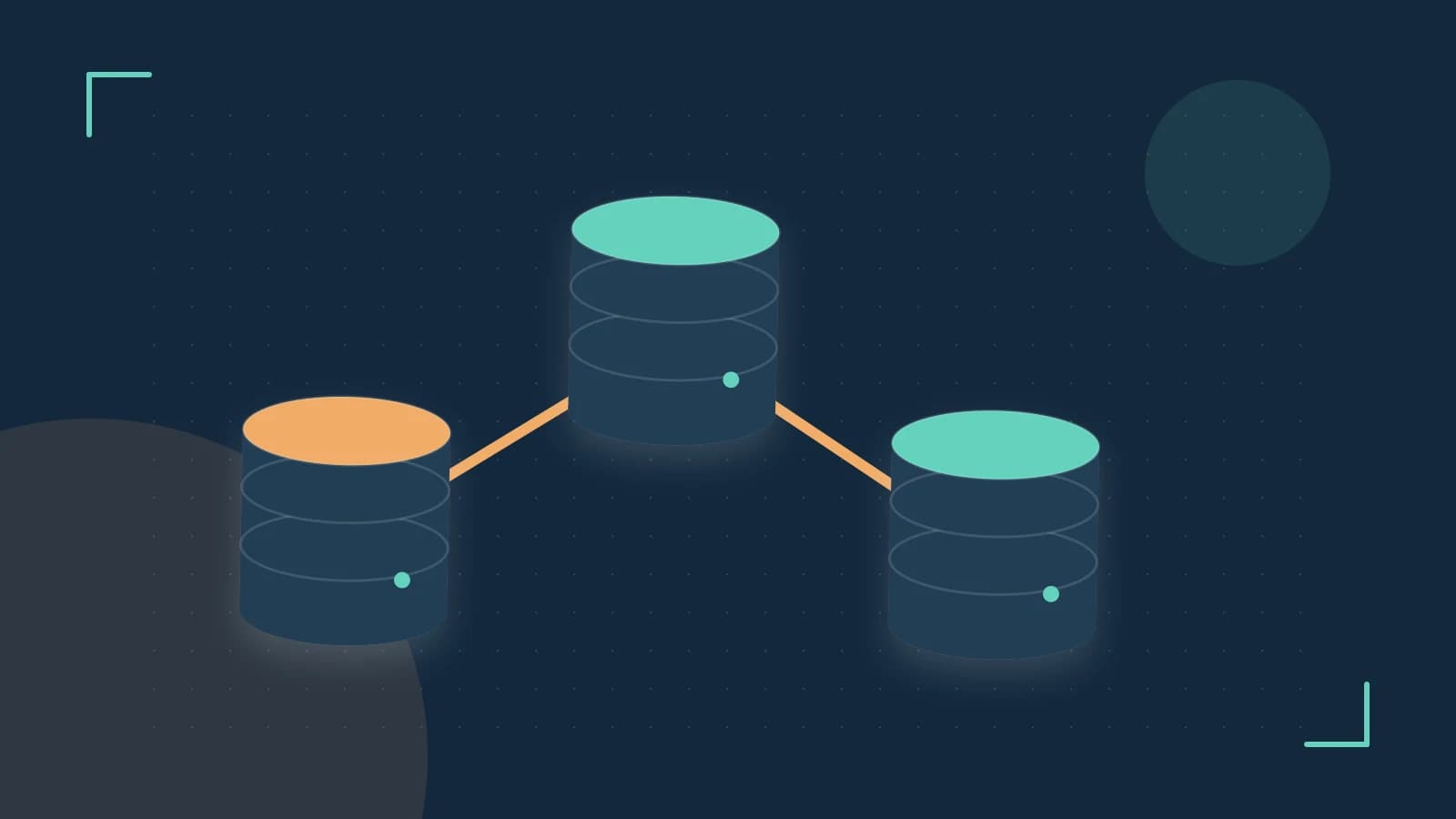 Editorial illustration of structured records, database cylinders and relationships between tables