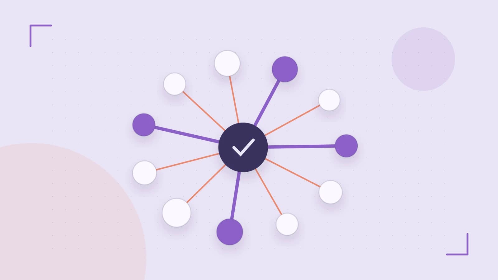Editorial illustration of an algorithmic node graph with branching paths and a highlighted result