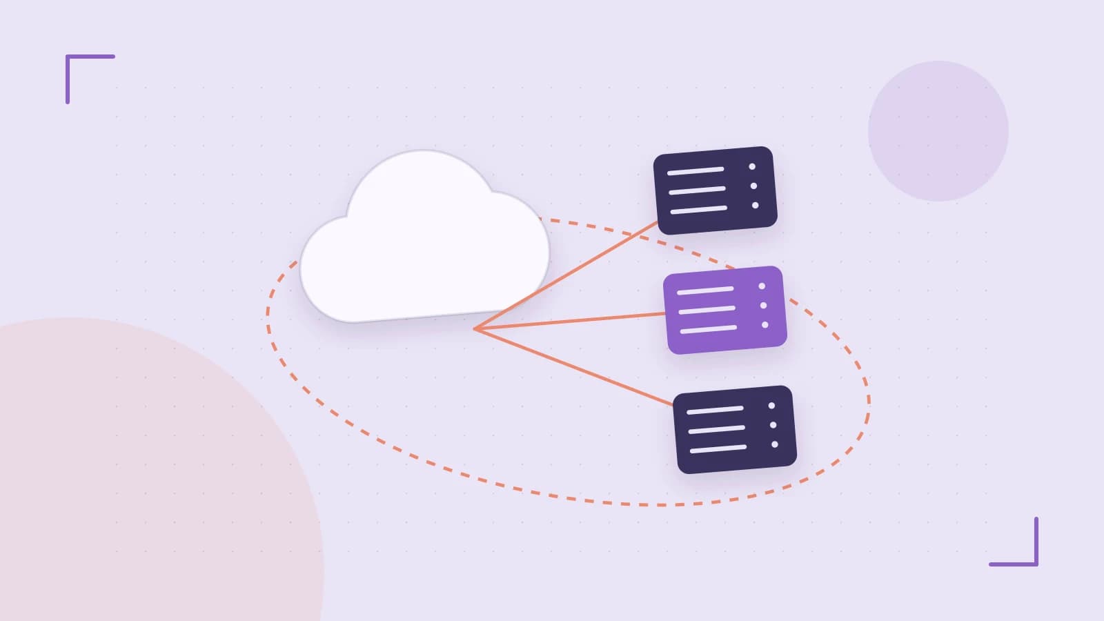 Editorial illustration of cloud infrastructure, connected server racks and an orbital service map