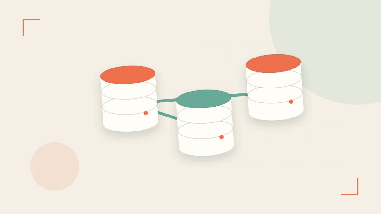 Editorial illustration of structured records, database cylinders and relationships between tables