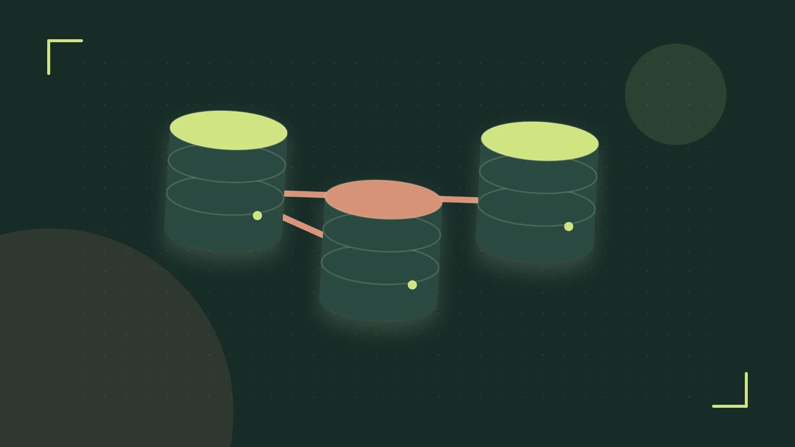 Editorial illustration of structured records, database cylinders and relationships between tables
