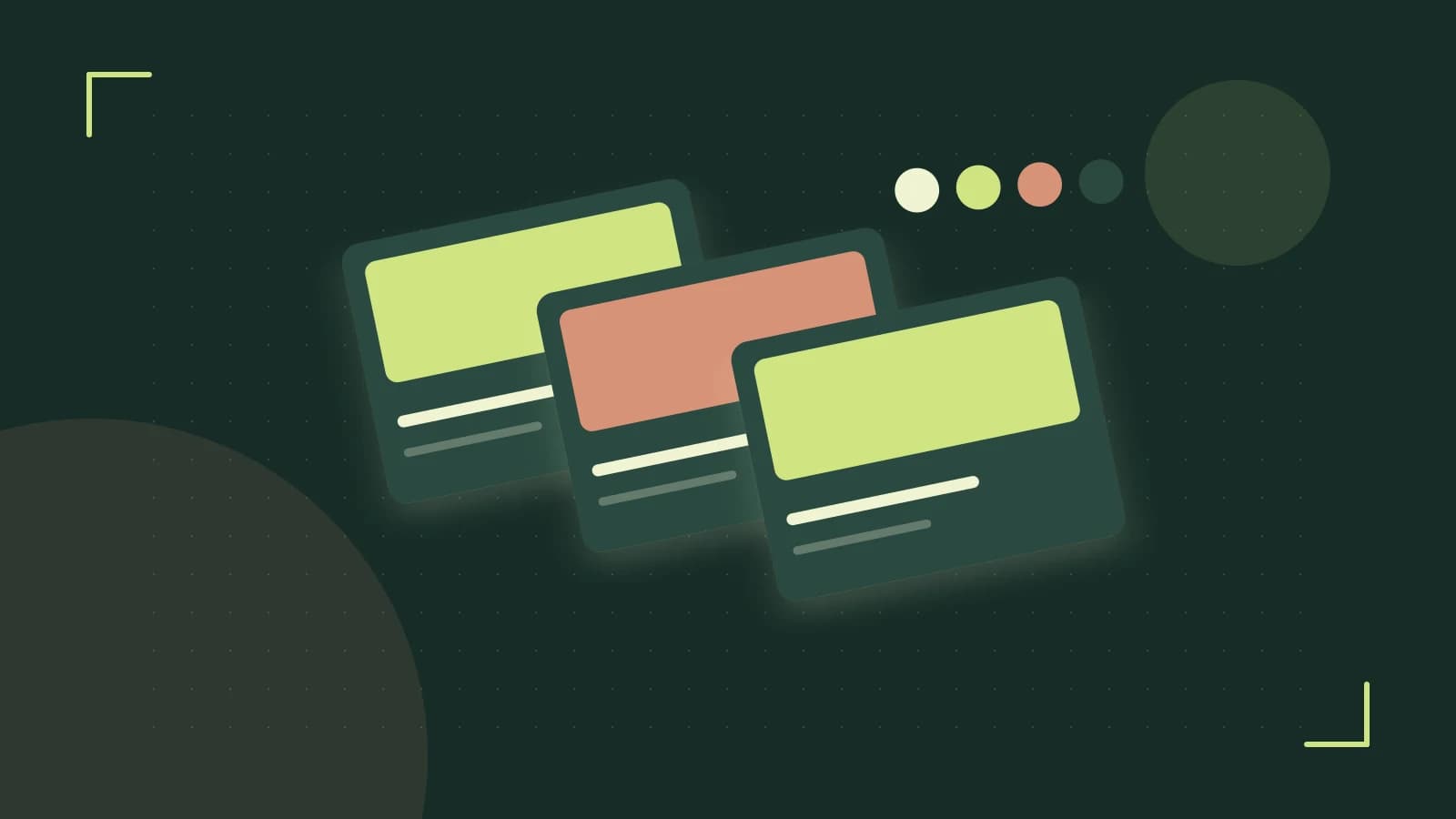 Editorial illustration of responsive browser layouts, overlapping design components and a color system