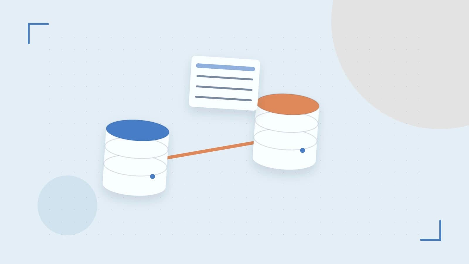 Editorial illustration of structured records, database cylinders and relationships between tables