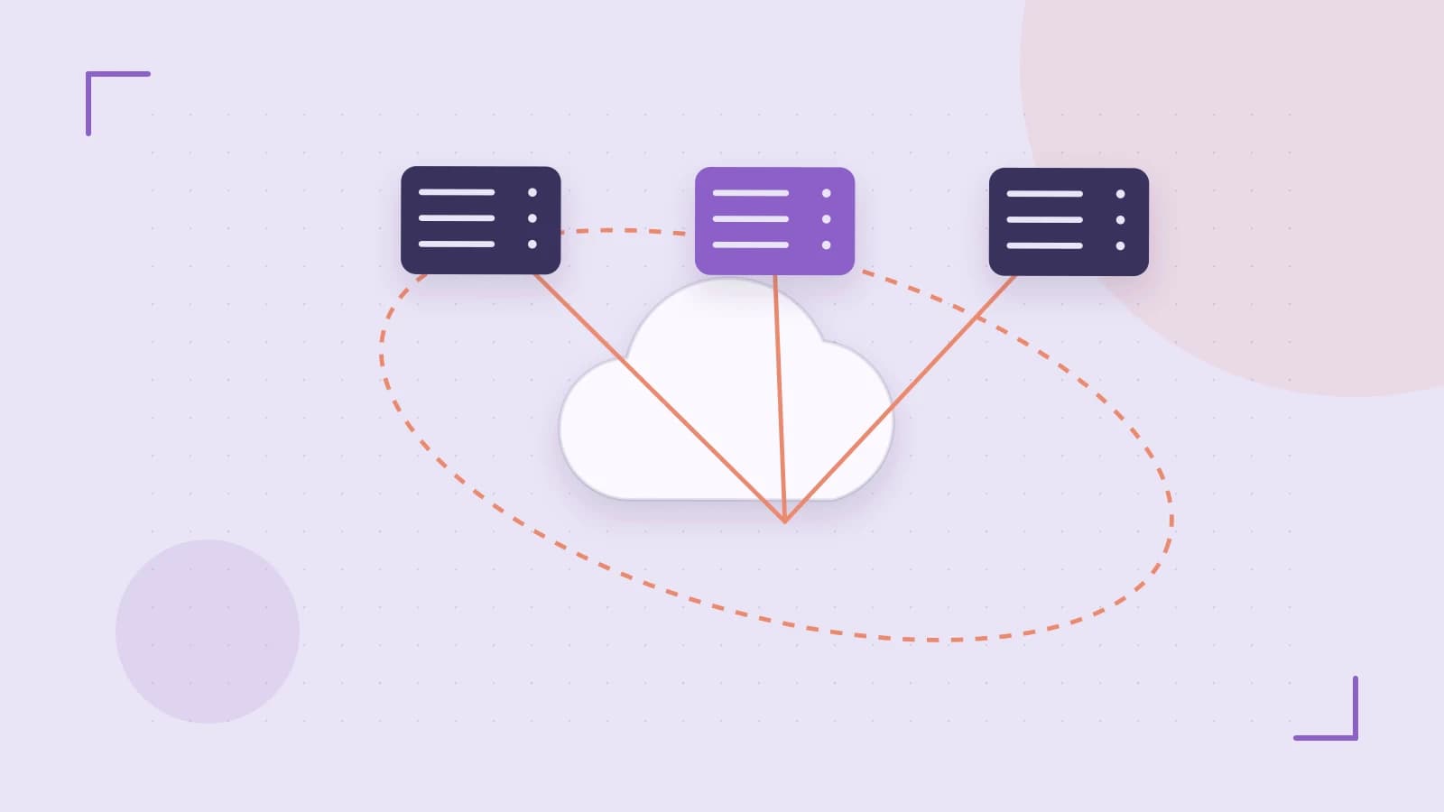 Editorial illustration of cloud infrastructure, connected server racks and an orbital service map