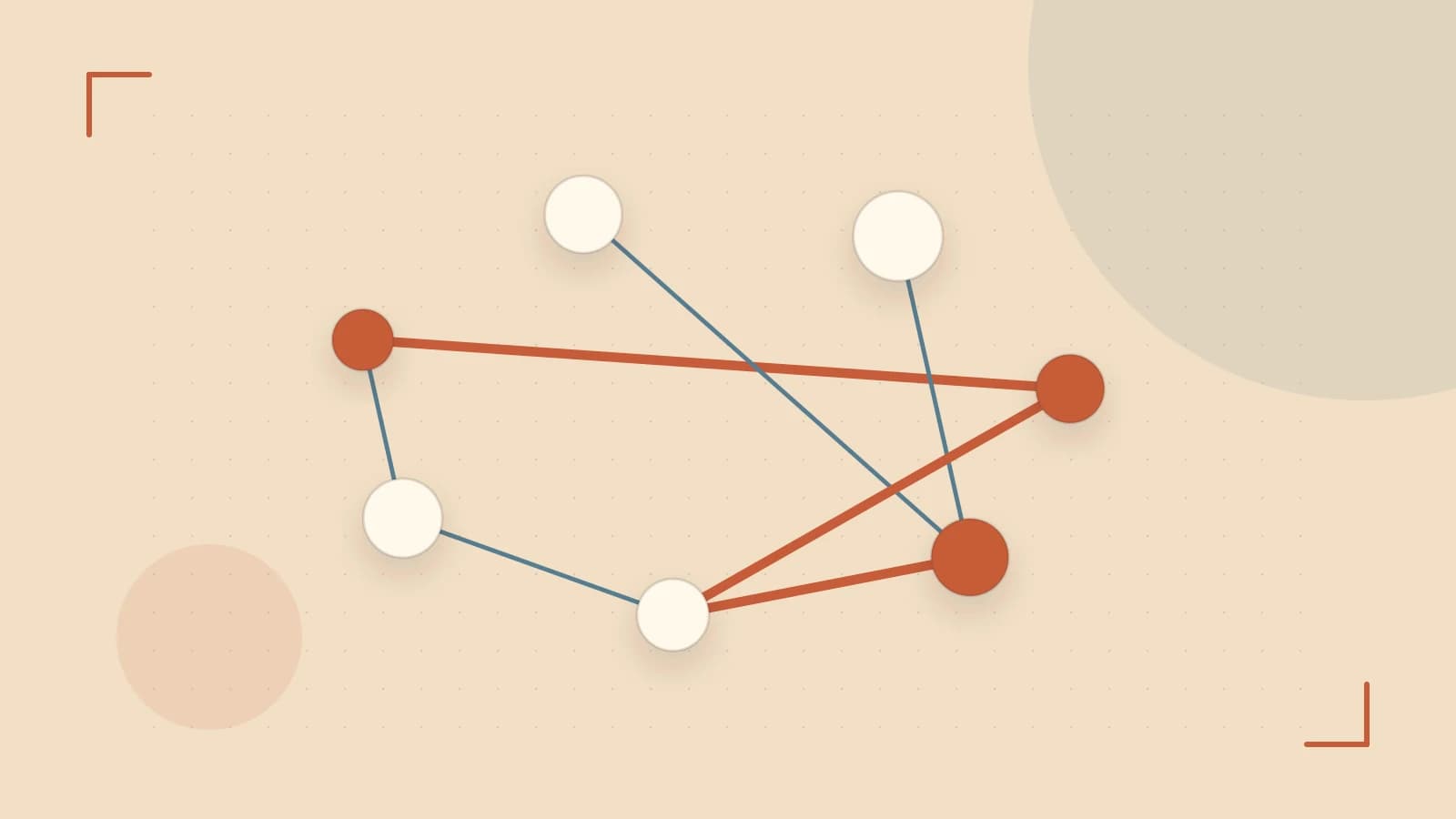Editorial illustration of an algorithmic node graph with branching paths and a highlighted result