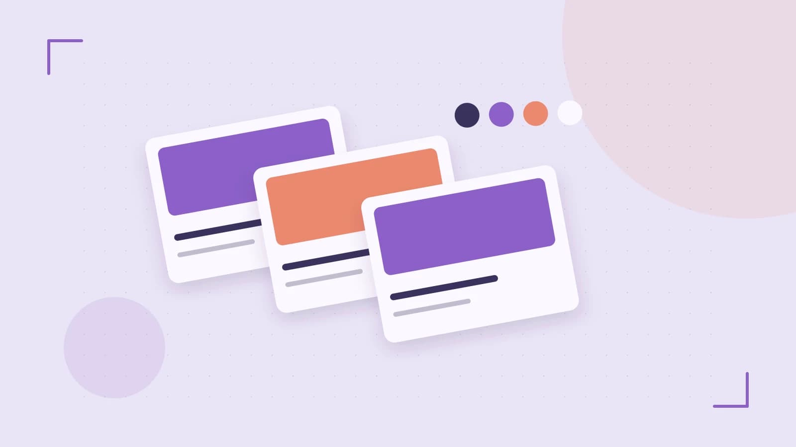 Editorial illustration of responsive browser layouts, overlapping design components and a color system