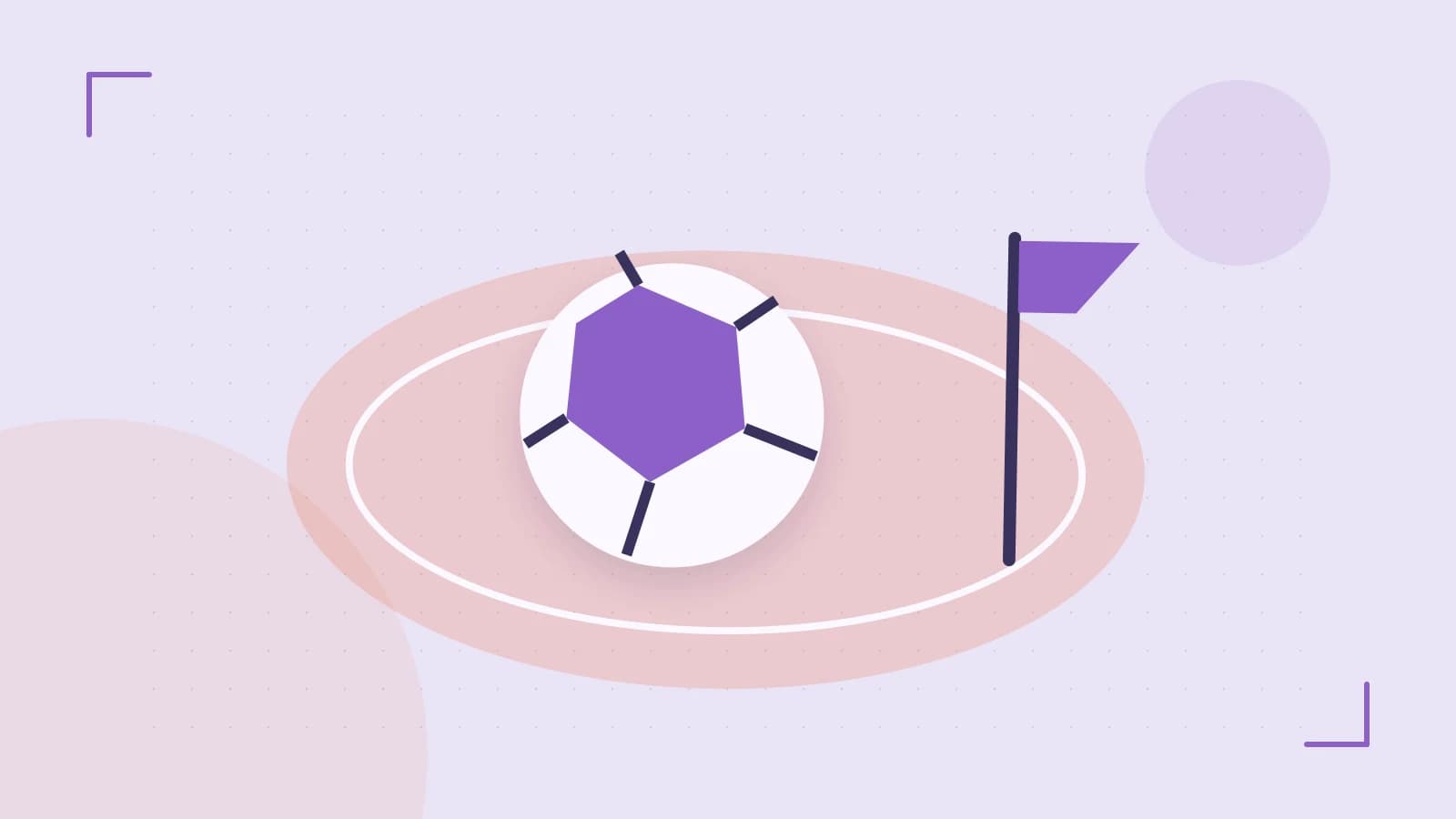 Editorial illustration of a stylized sports ball, stadium geometry and dynamic arcs