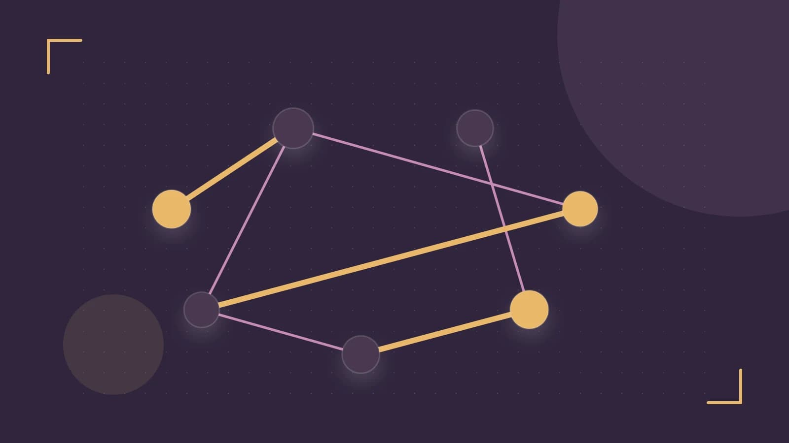 Editorial illustration of an algorithmic node graph with branching paths and a highlighted result