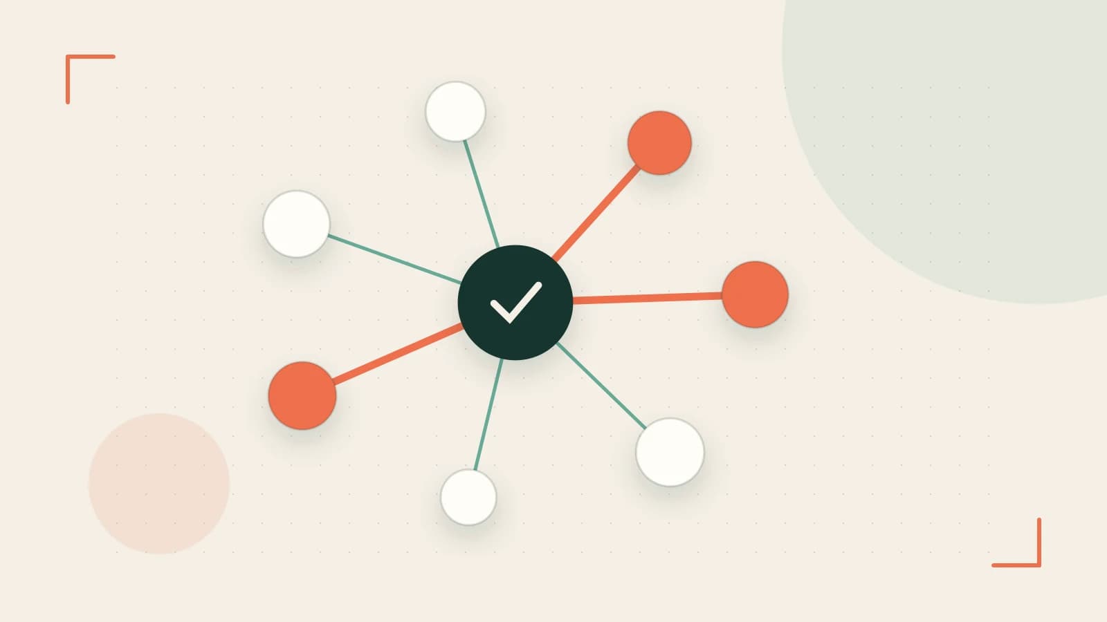 Editorial illustration of an algorithmic node graph with branching paths and a highlighted result