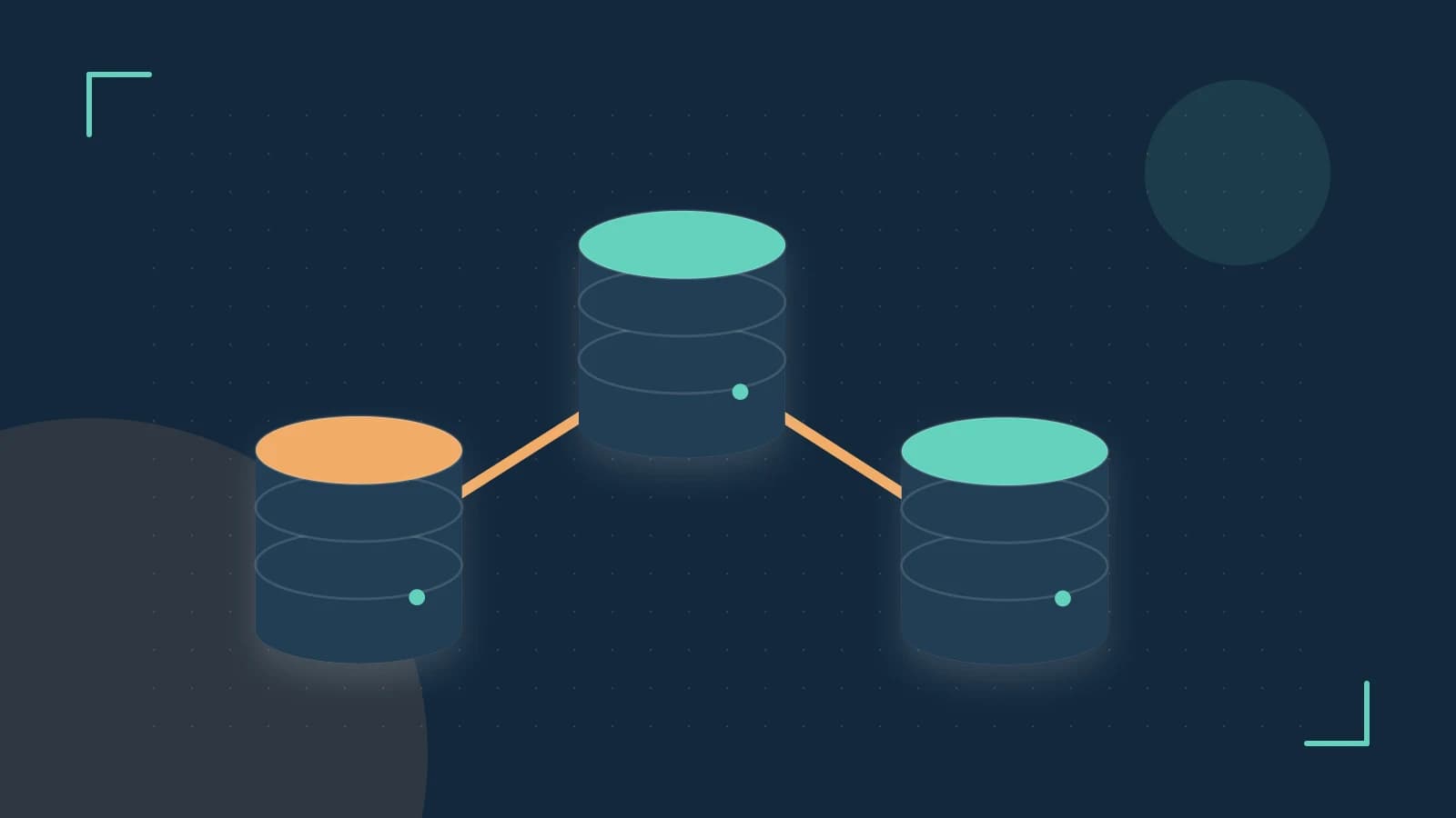 Editorial illustration of structured records, database cylinders and relationships between tables