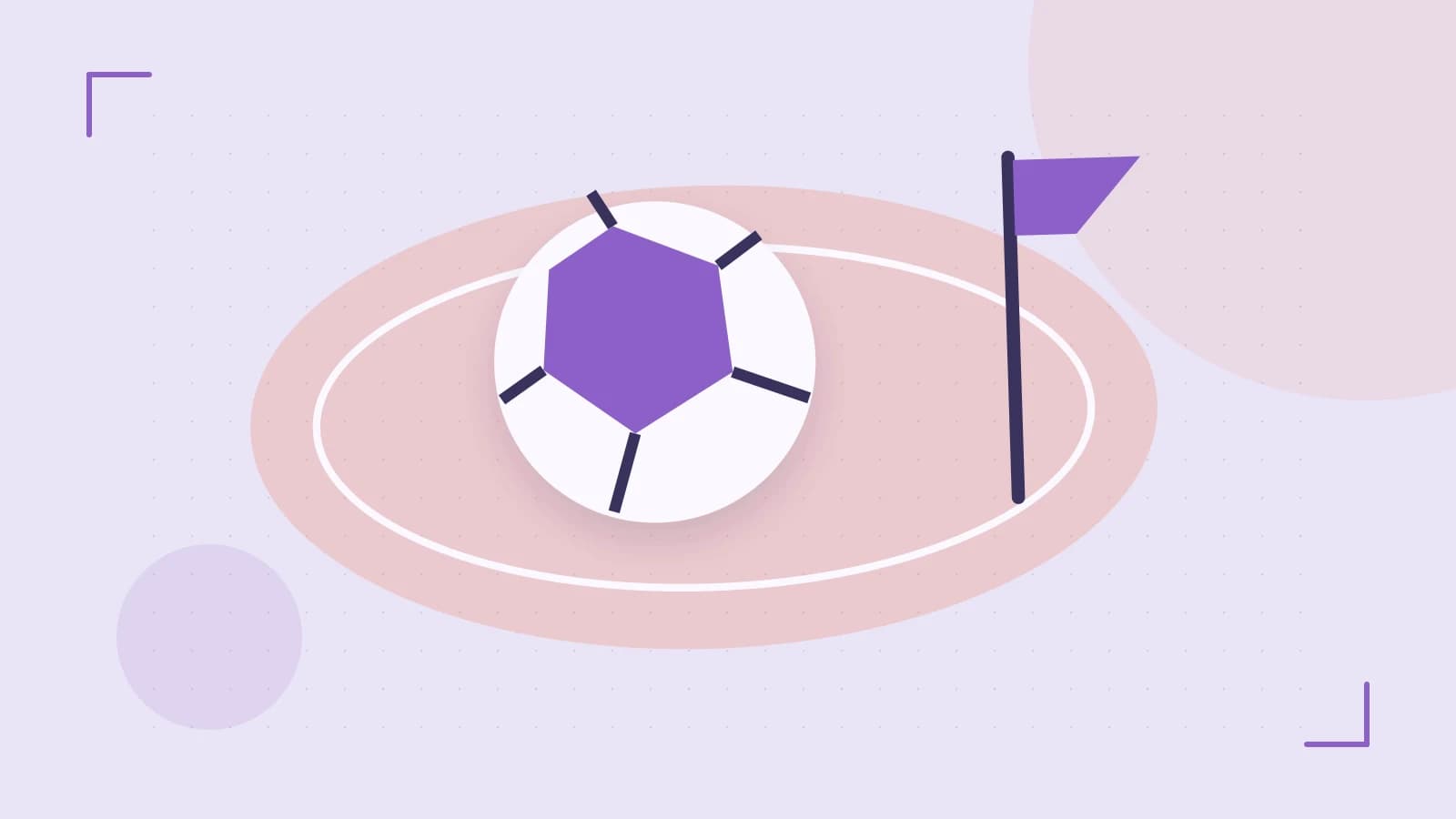 Editorial illustration of a stylized sports ball, stadium geometry and dynamic arcs