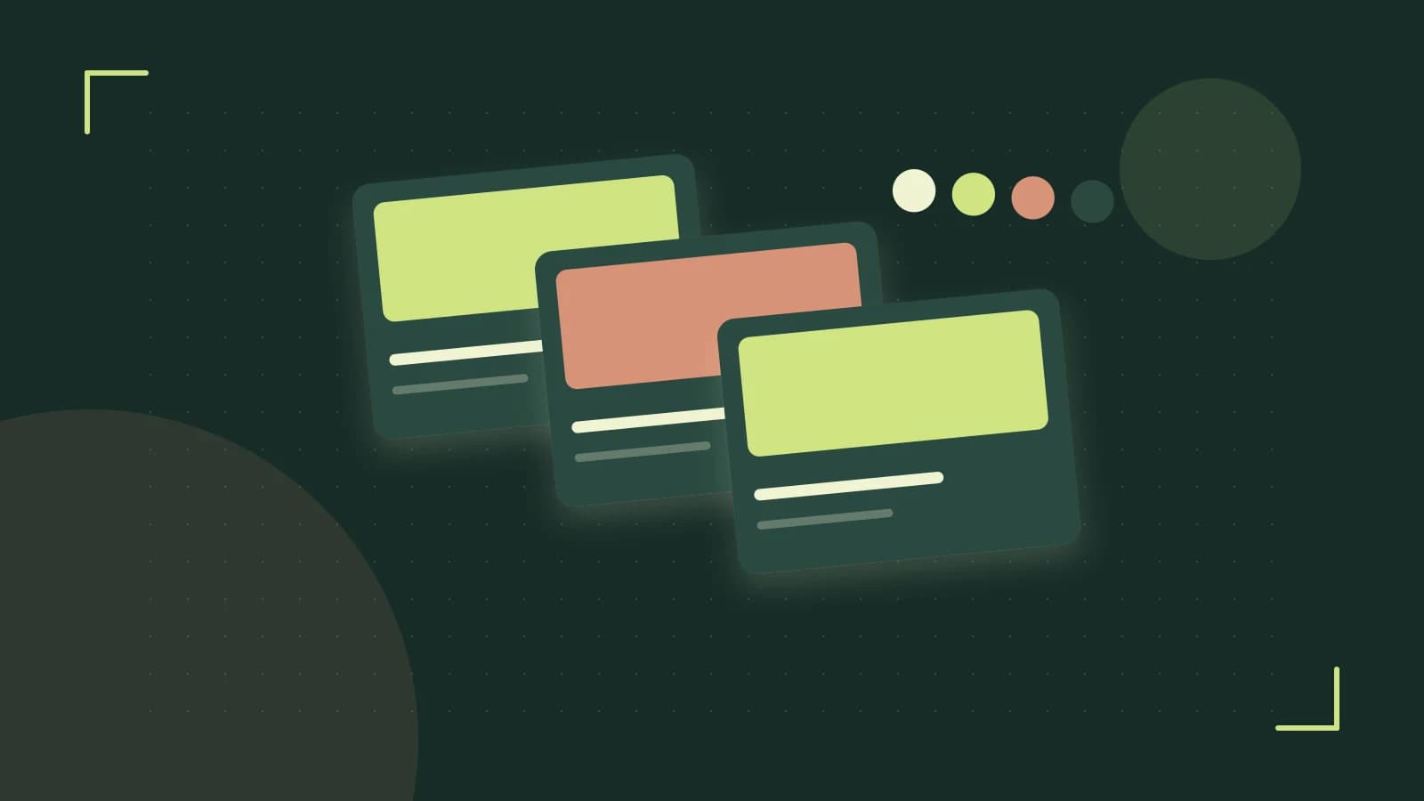 Editorial illustration of responsive browser layouts, overlapping design components and a color system