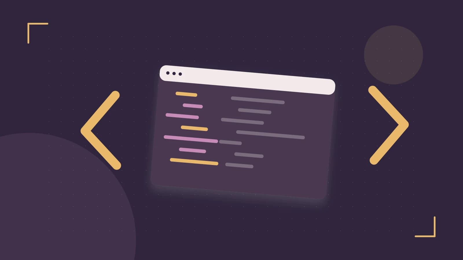 Editorial illustration of an abstract code editor, syntax blocks and oversized programming brackets
