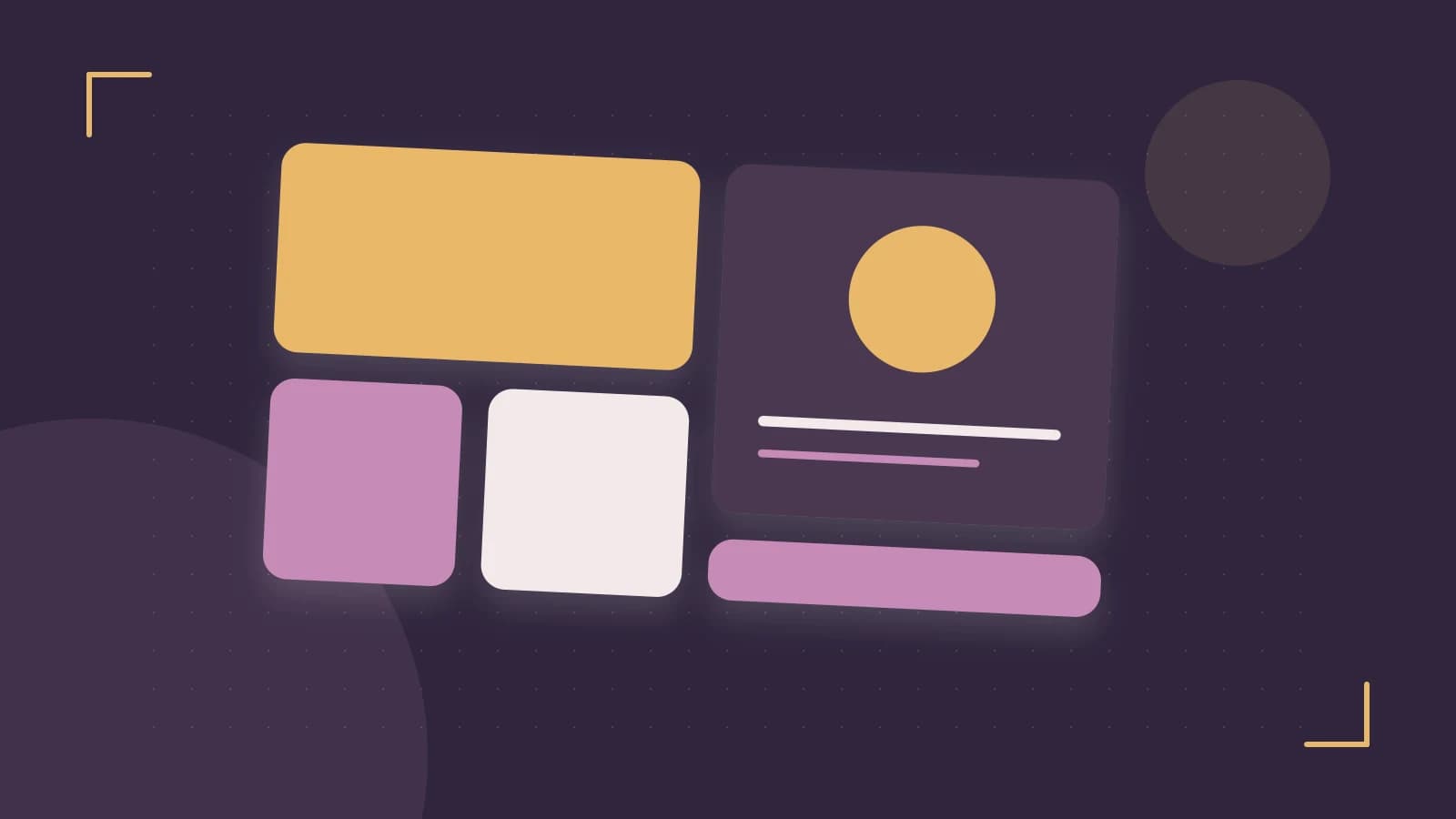 Editorial illustration of responsive browser layouts, overlapping design components and a color system