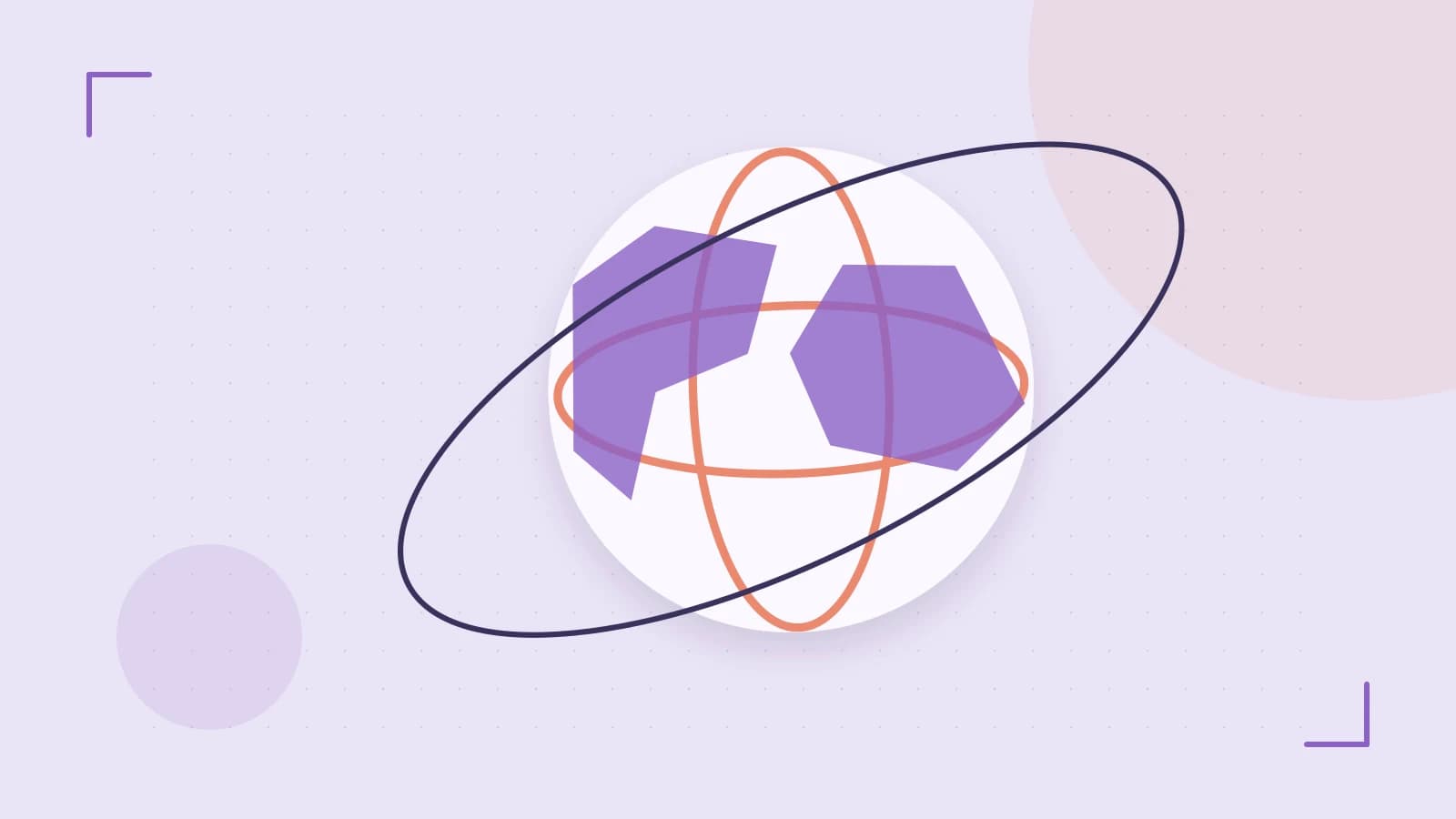 Editorial illustration of an editorial globe with meridians and layered geographic shapes