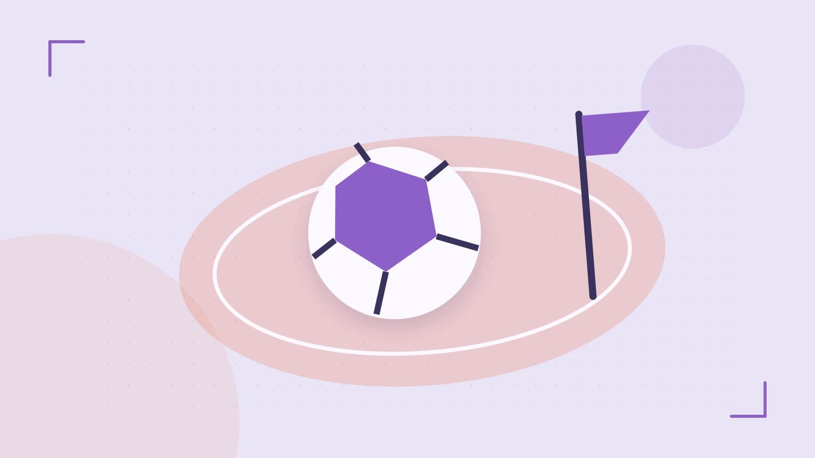Editorial illustration of a stylized sports ball, stadium geometry and dynamic arcs