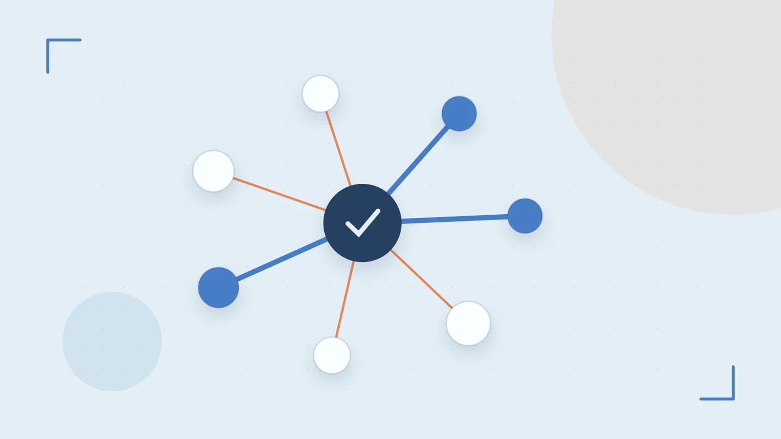Editorial illustration of an algorithmic node graph with branching paths and a highlighted result