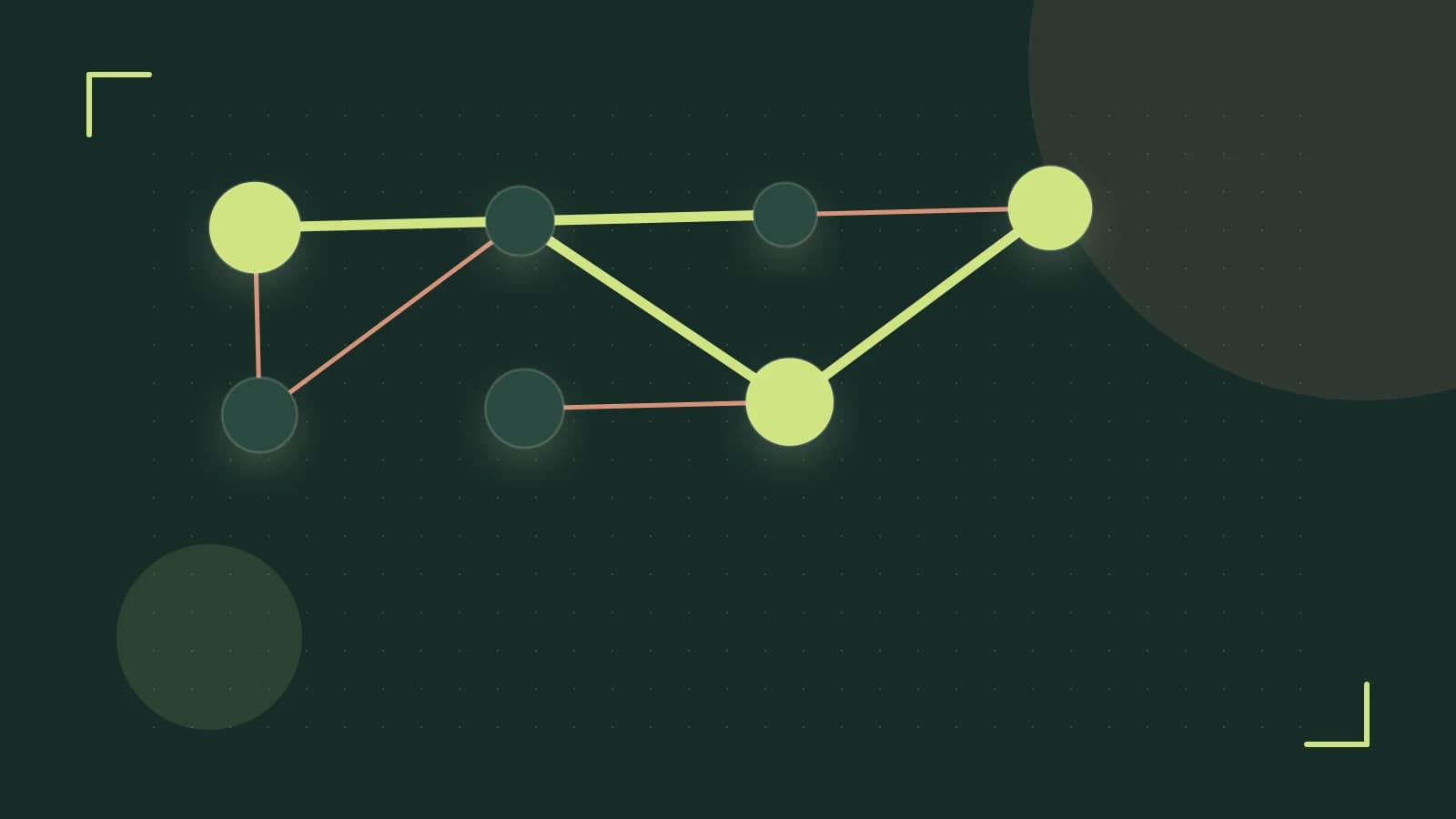 Editorial illustration of an algorithmic node graph with branching paths and a highlighted result