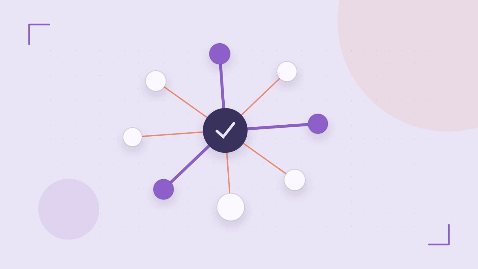 Editorial illustration of an algorithmic node graph with branching paths and a highlighted result