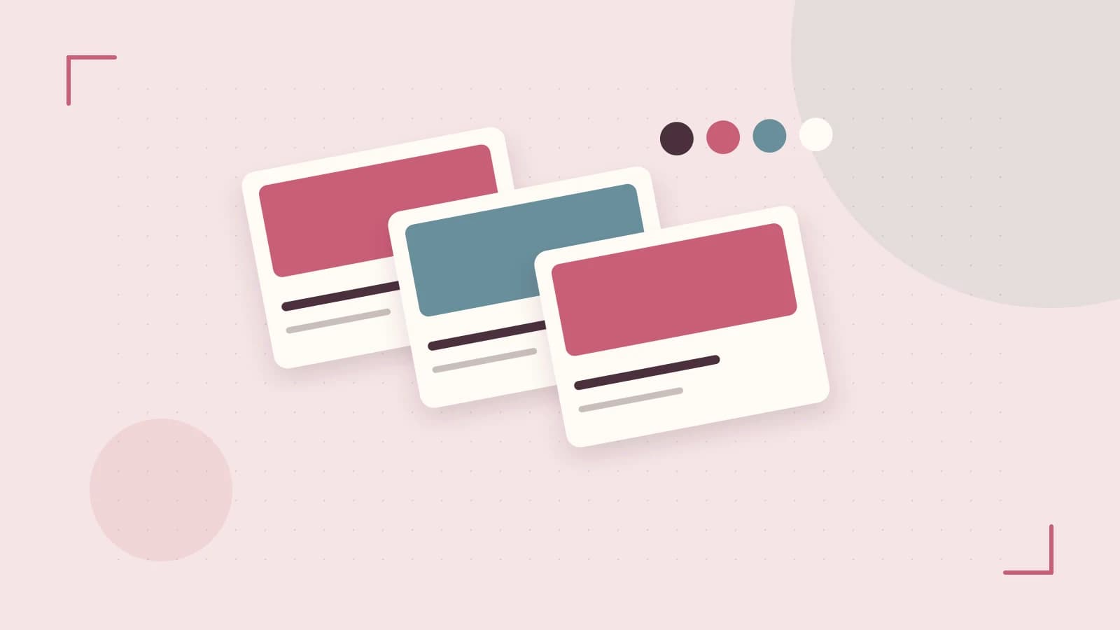 Editorial illustration of responsive browser layouts, overlapping design components and a color system