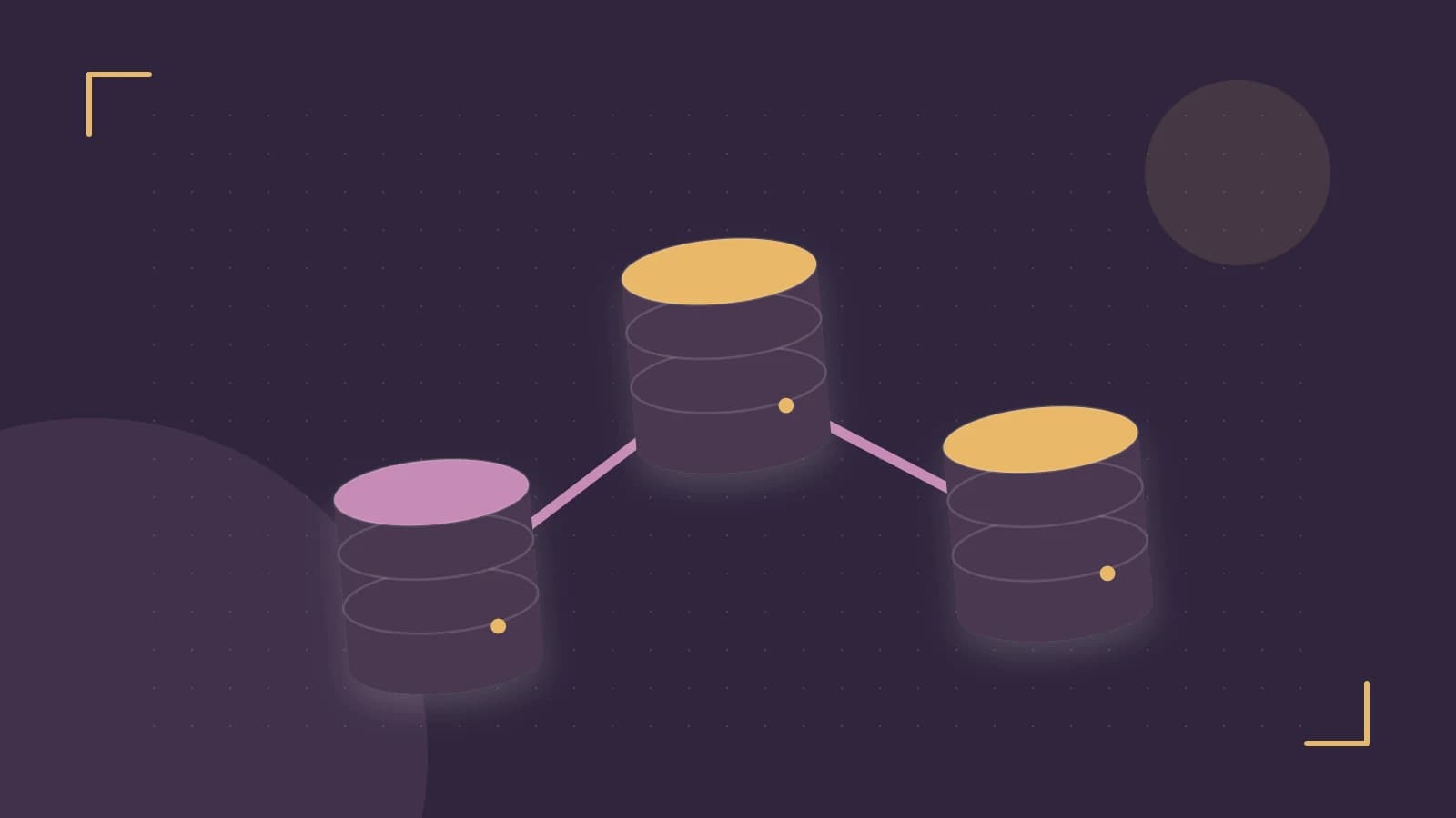 Editorial illustration of structured records, database cylinders and relationships between tables