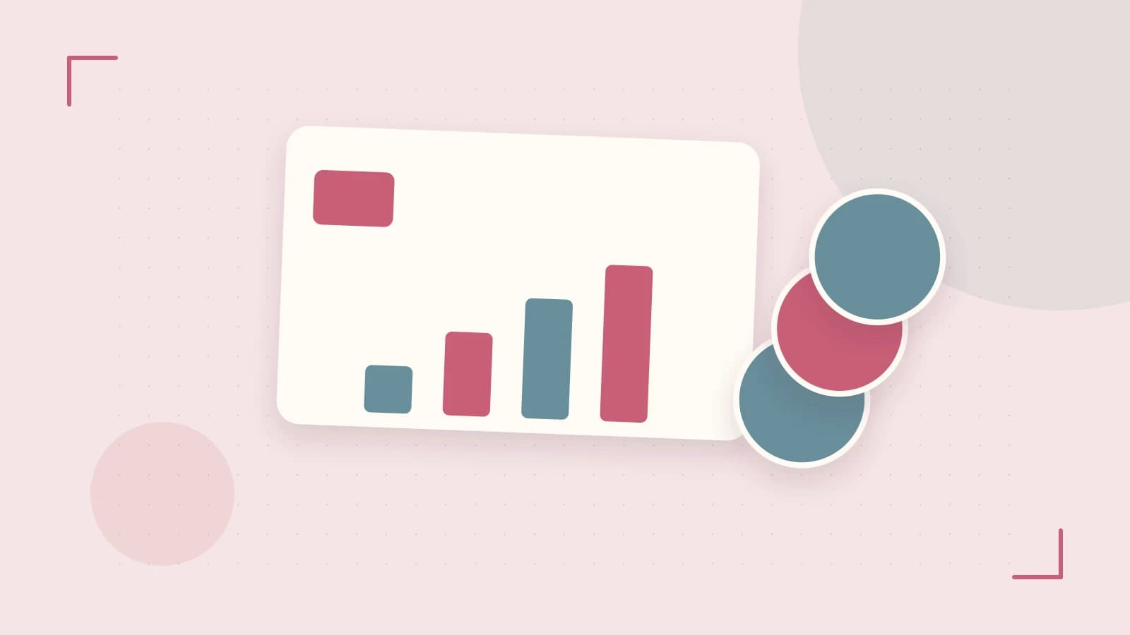 Editorial illustration of abstract coins, a payment card and a geometric financial chart without data labels