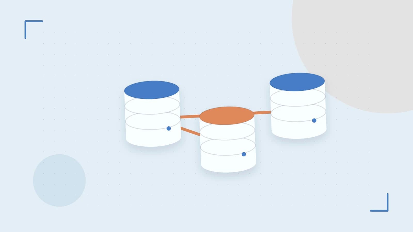 Editorial illustration of structured records, database cylinders and relationships between tables