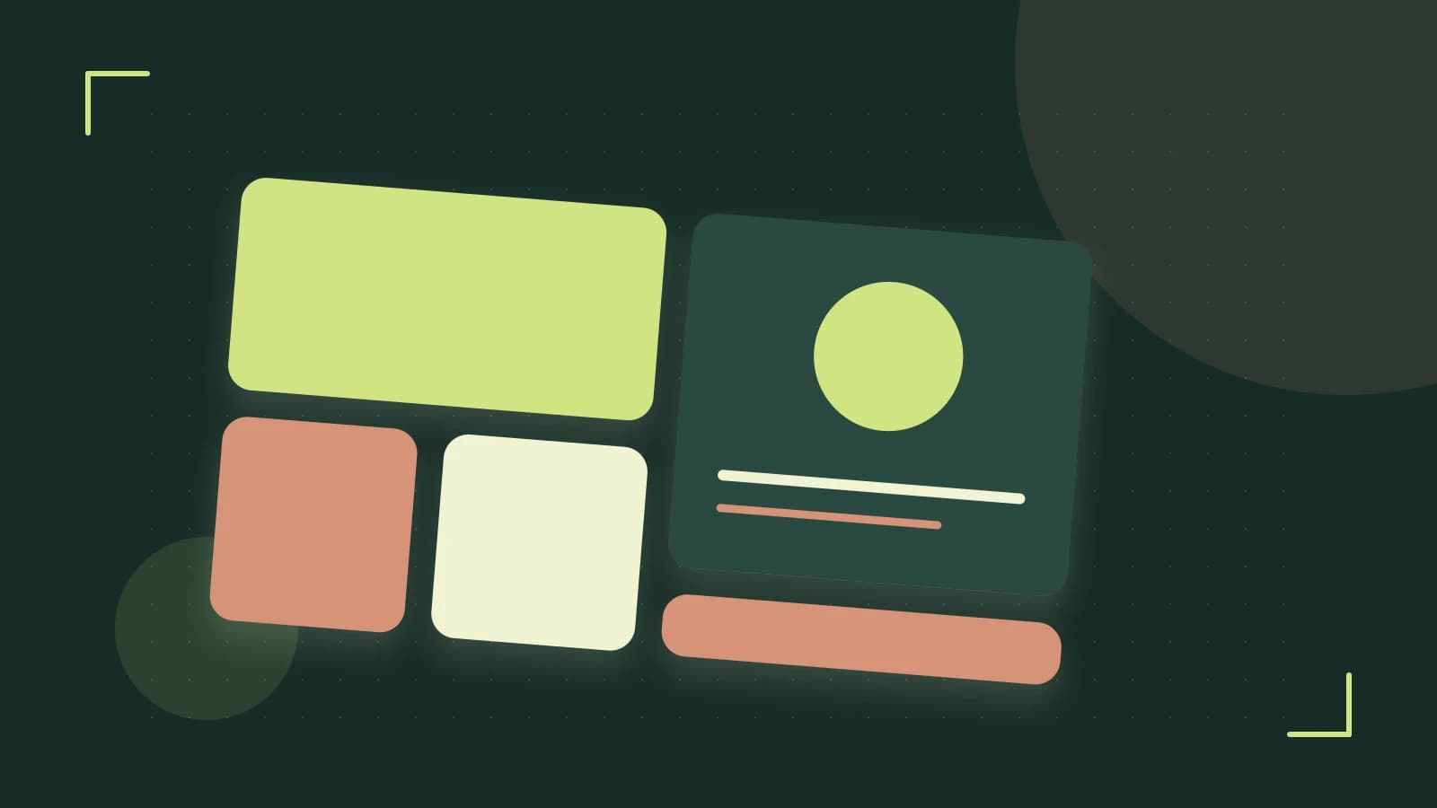 Editorial illustration of responsive browser layouts, overlapping design components and a color system
