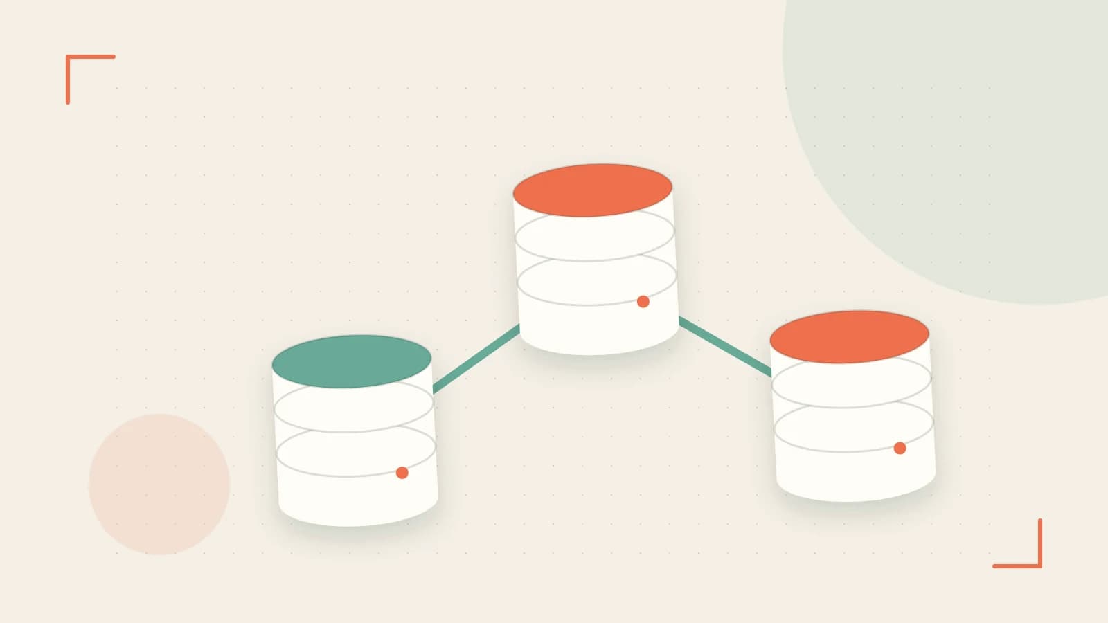 Editorial illustration of structured records, database cylinders and relationships between tables
