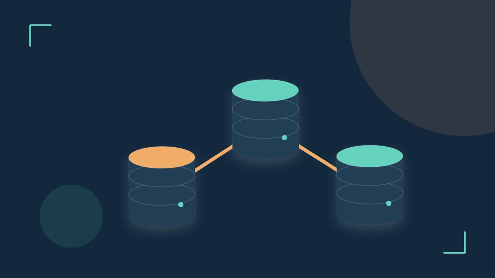 Editorial illustration of structured records, database cylinders and relationships between tables