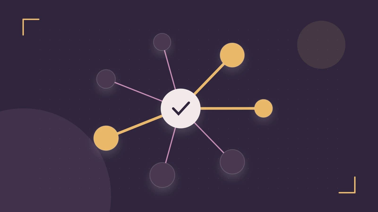 Editorial illustration of an algorithmic node graph with branching paths and a highlighted result